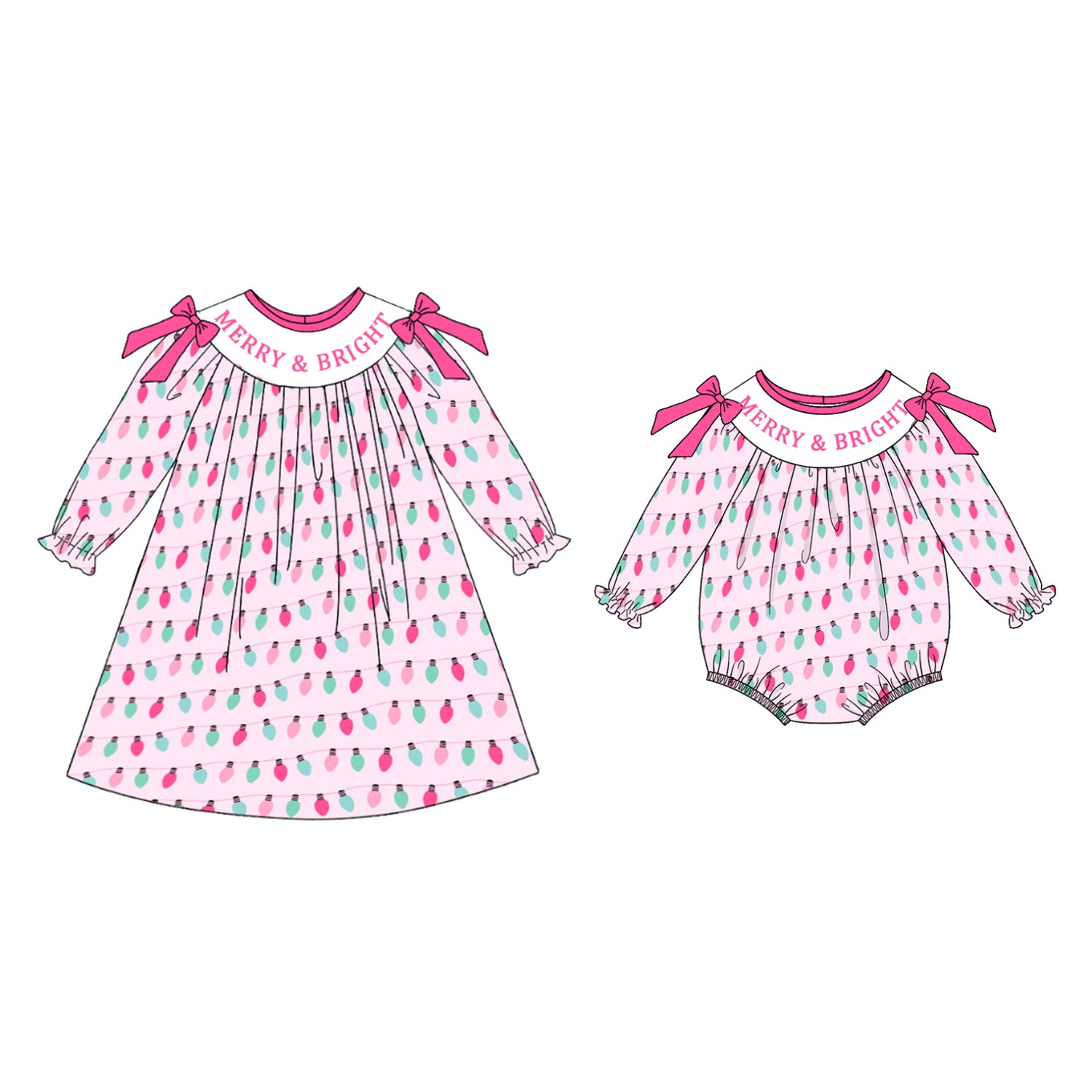 (Pre Order)Sisters Christmas Embroidery Smocked Dress&Romper