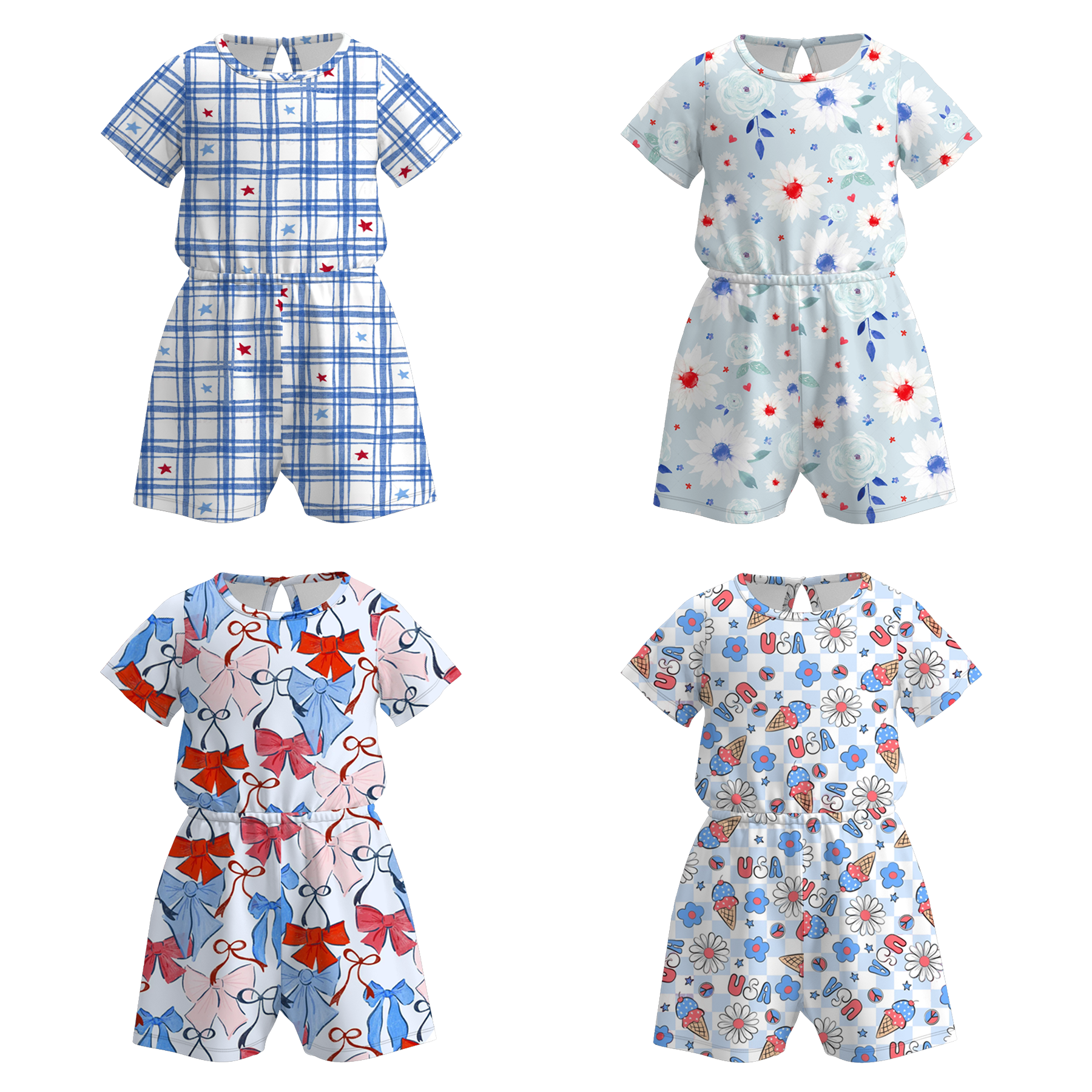 (Pre Order)Girls Patriotic Print Jumpsuit