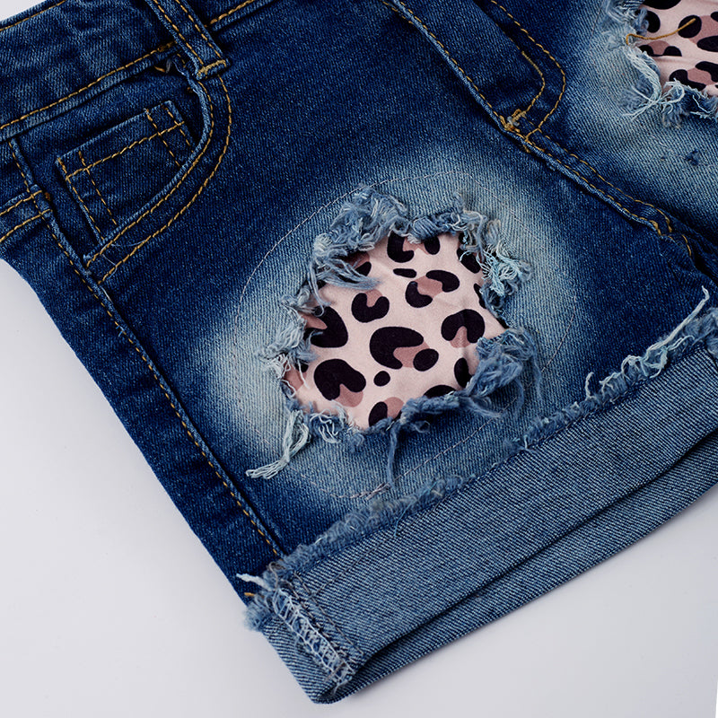 (In Stock)Girls Summer Back To School Girls Jeans Shorts Set