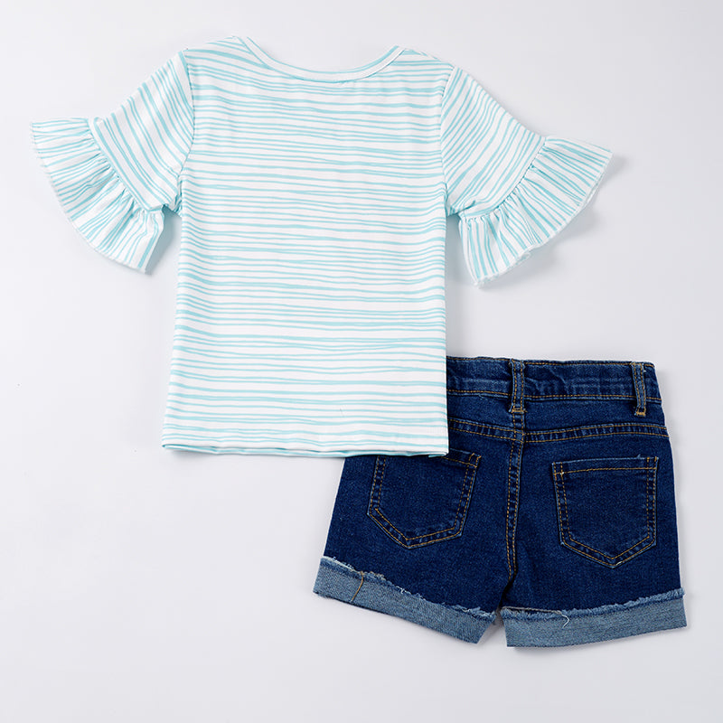 (In Stock)Girls Summer Back To School Girls Jeans Shorts Set