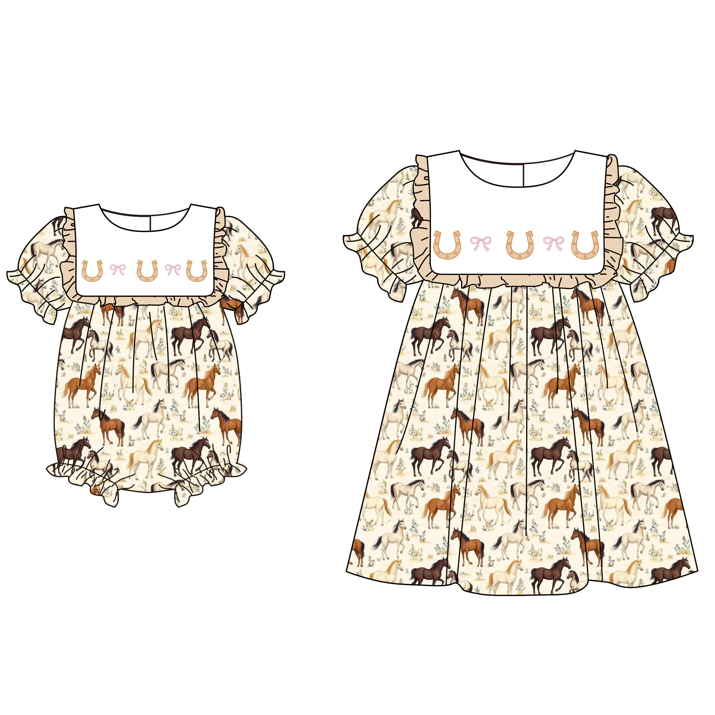 (Pre Order)Sisters Spring&Summer Horse Embroidery Dress&Romper