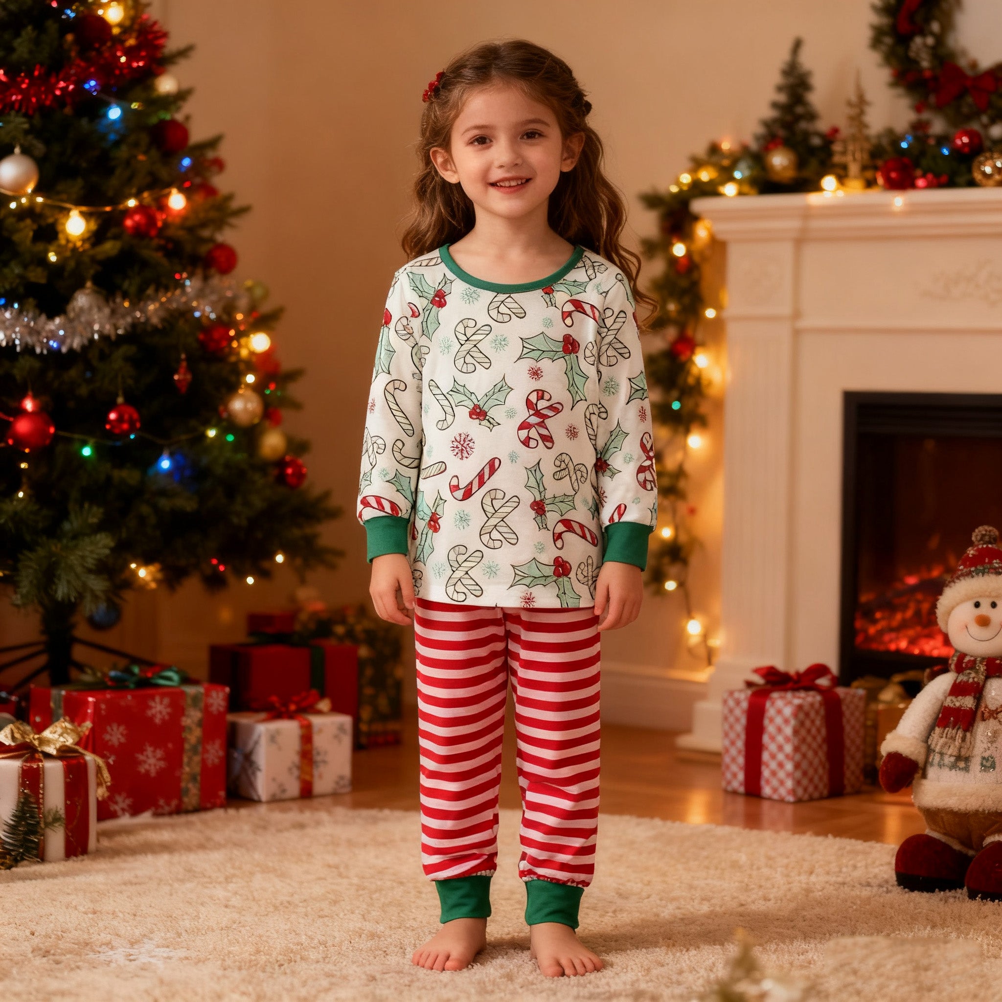 (In Stock)Girls Christmas Santa Claus Print Pajamas 3 pcs