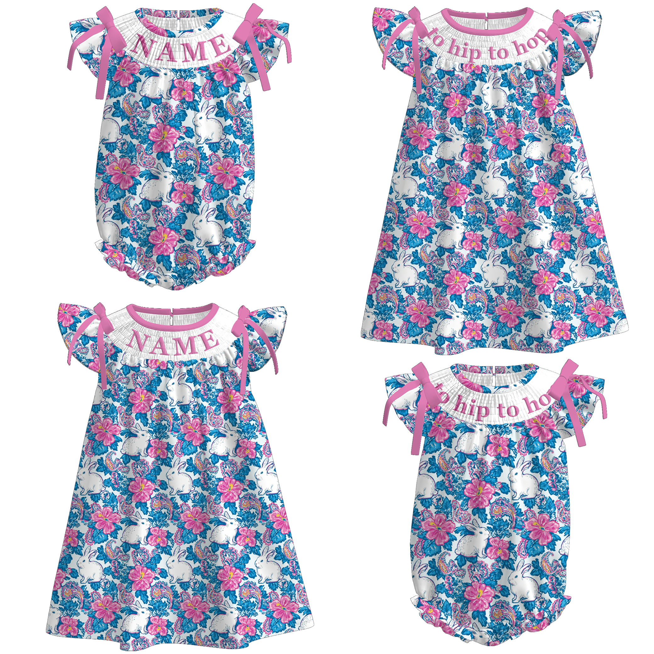 (Pre Order)Sisters Easter Bunny Embroidery Smocked Dress&Romper