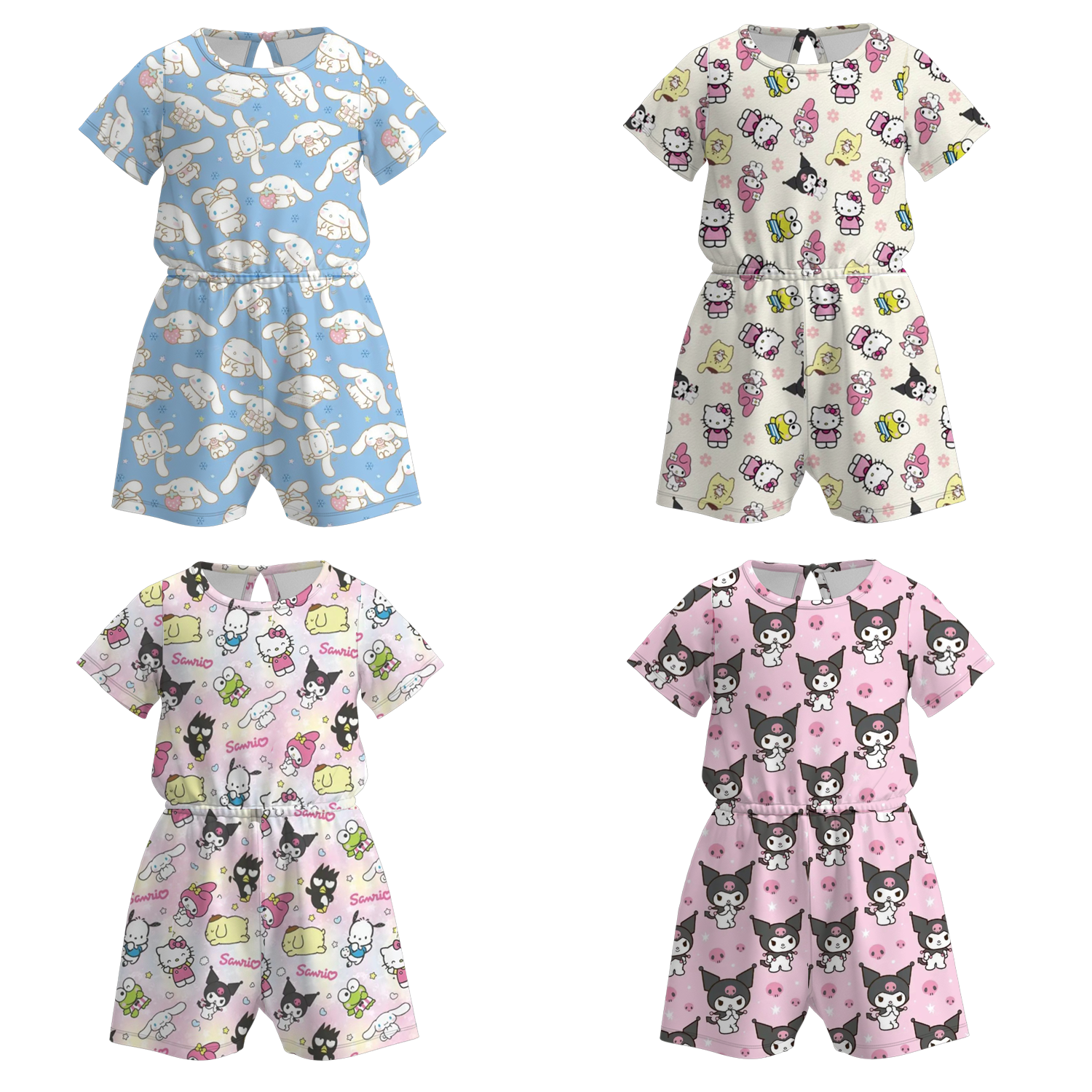 (Pre Order)Girls Summer Cartoon Print Jumpsuit