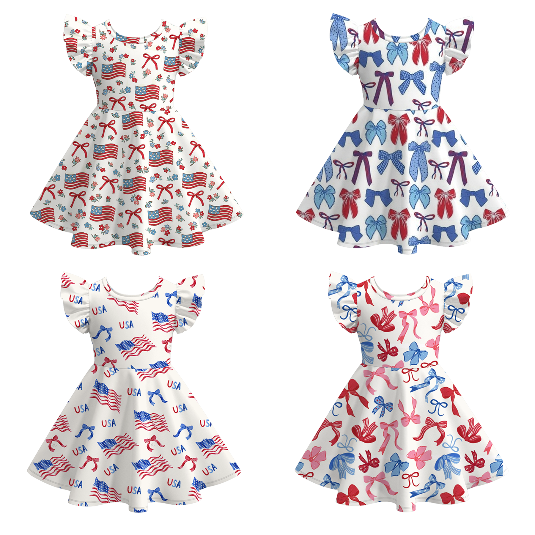 (Pre Order)Girls Patriotic Print Dress