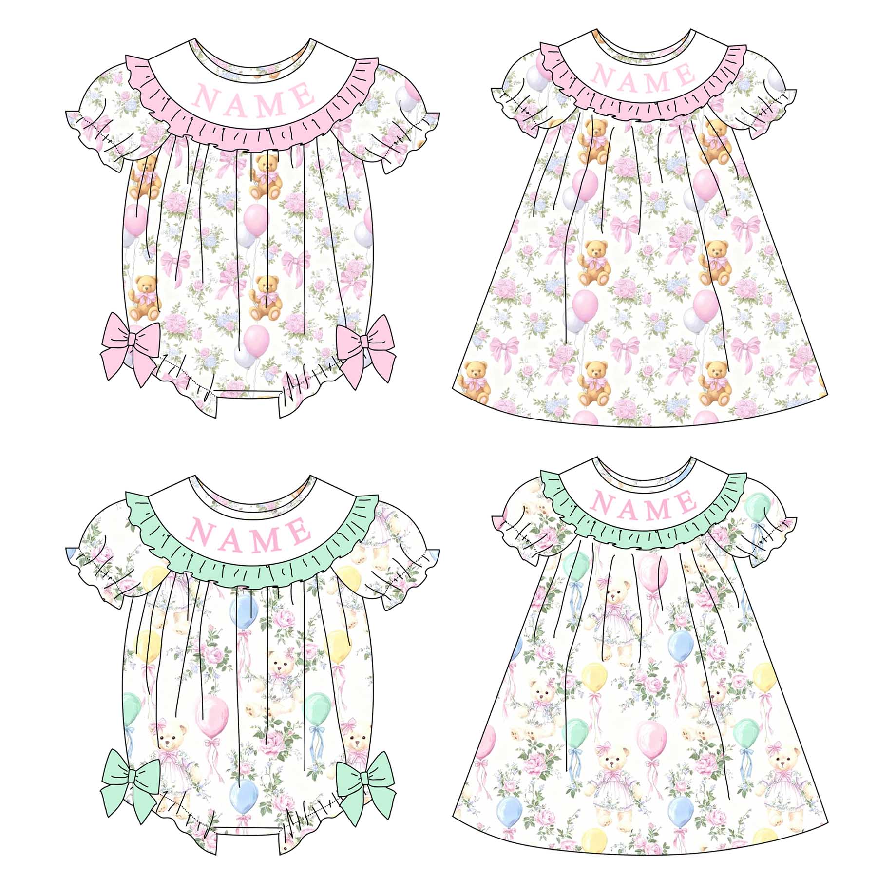 (Pre Order)Sisters Spring&Summer Birthday Embroidery Smocked Dress&Romper