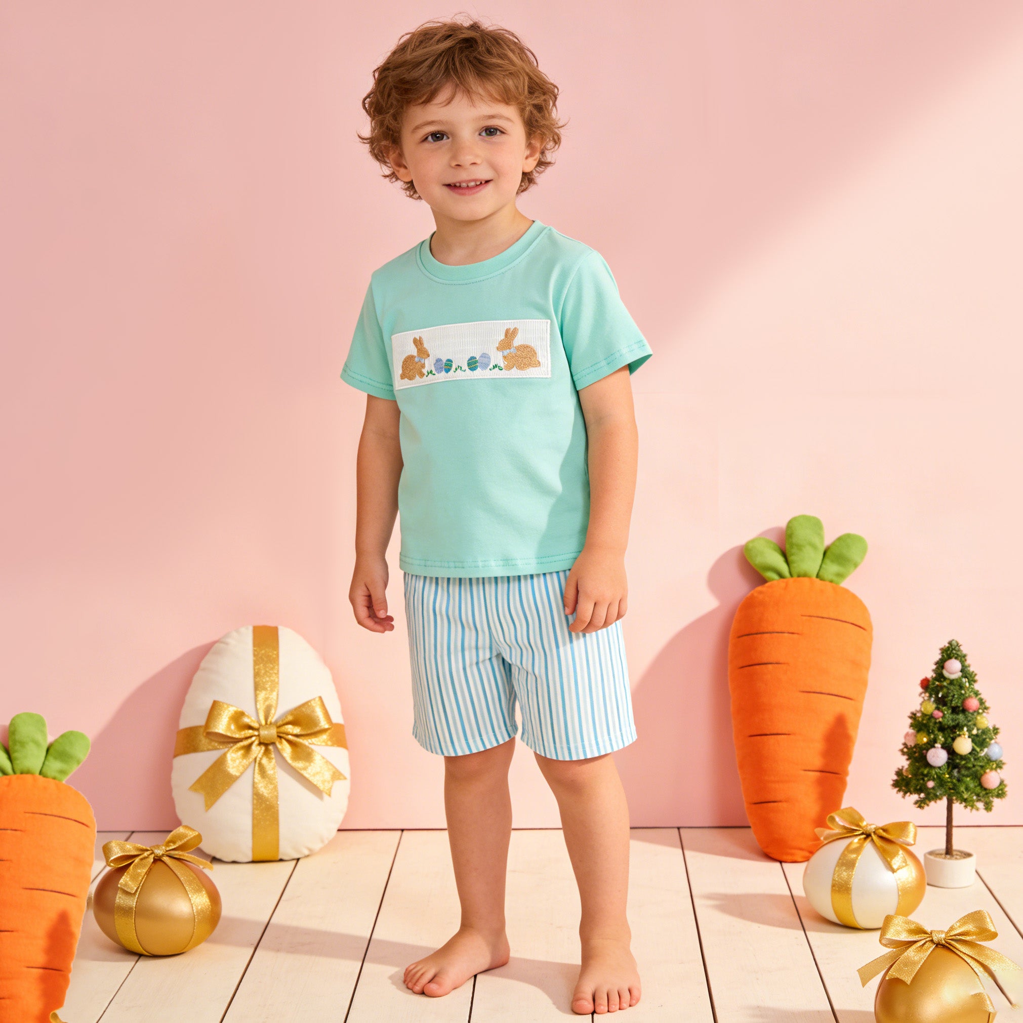 (In Stock)Siblings Easter Bunny Embroidery Dress,Set&Romper