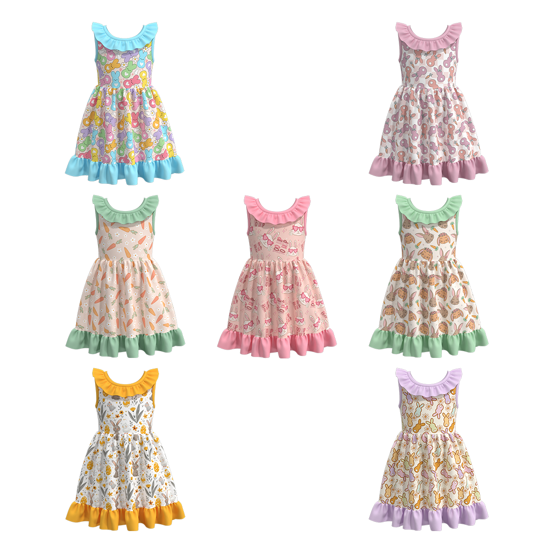 (Pre Order)Girls Easter Print Sleeveless Lace Dress