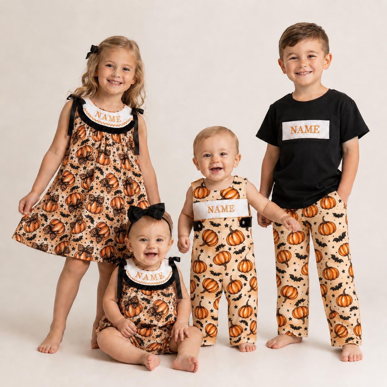 (Weekly Pre-Order)Siblings Pumpkin Embroidery Smocked Dress,Set&Romper(Ends 8.23)