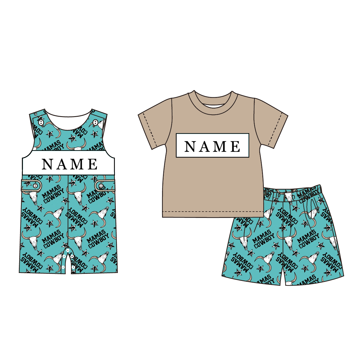 (Pre Order)Brothers Cowboy Embroidery Smocked Set&Romper-Customized name