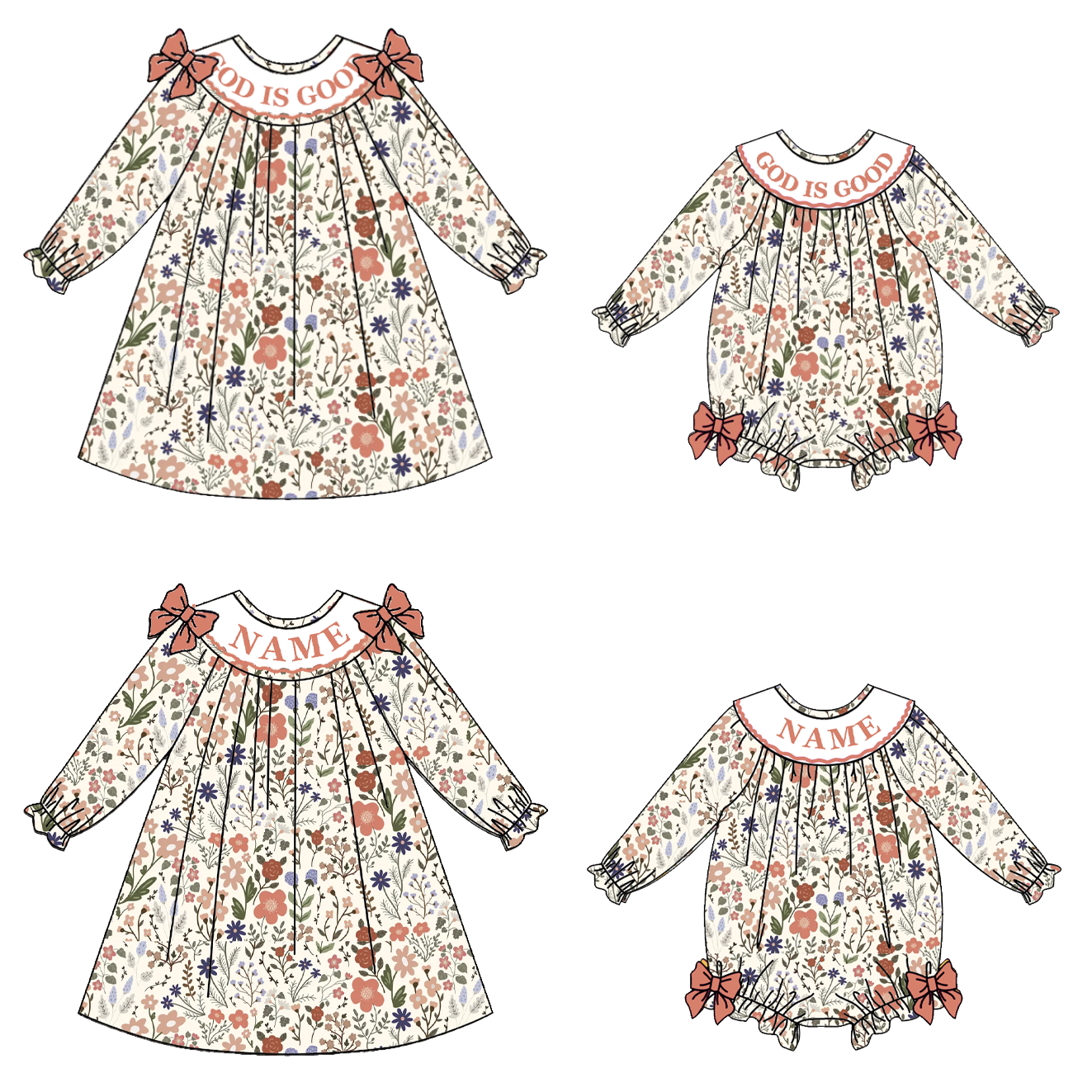 (Pre Order)Sisters Fall Floral Embroidery Smocked Dress&Romper