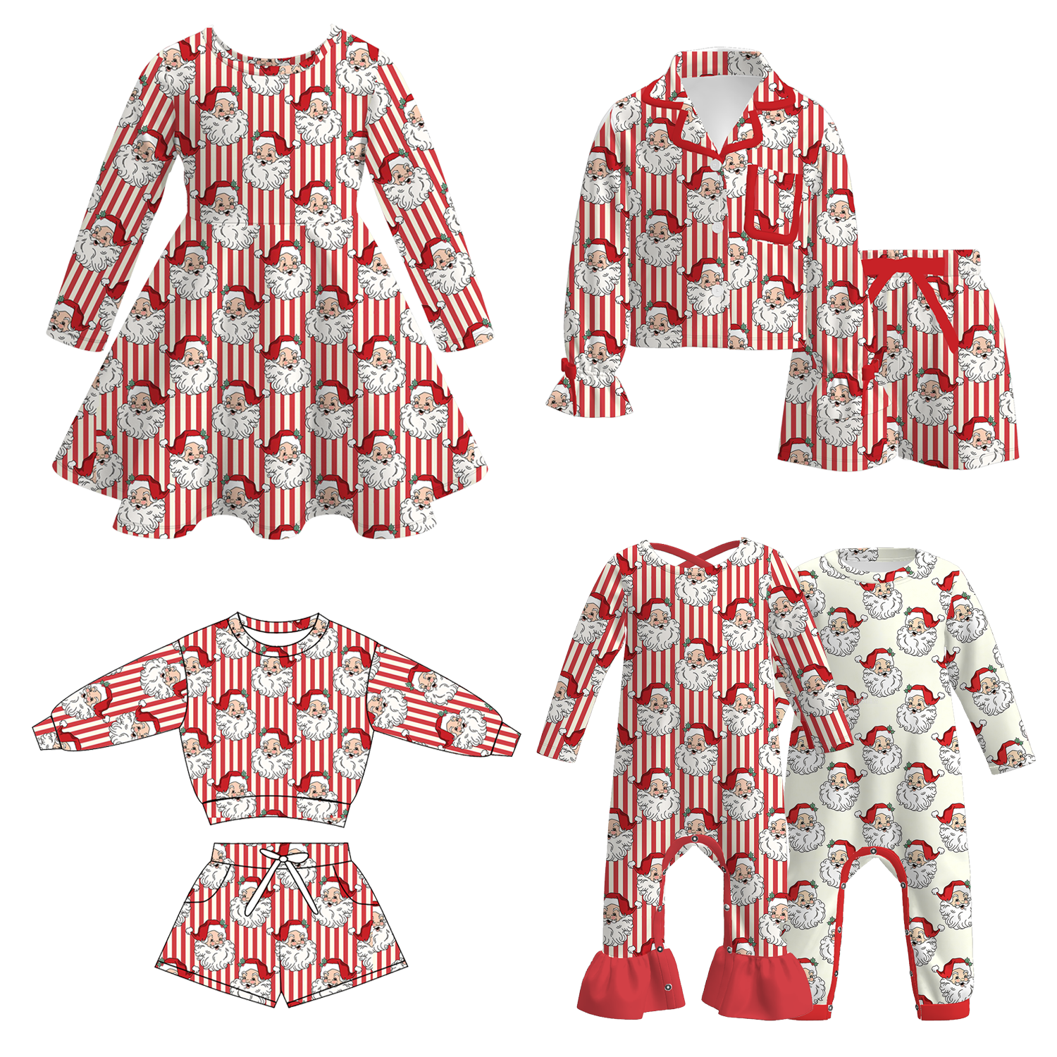 (Pre Order)Sisters Christmas Santa Claus Print Dress,Set&Romper