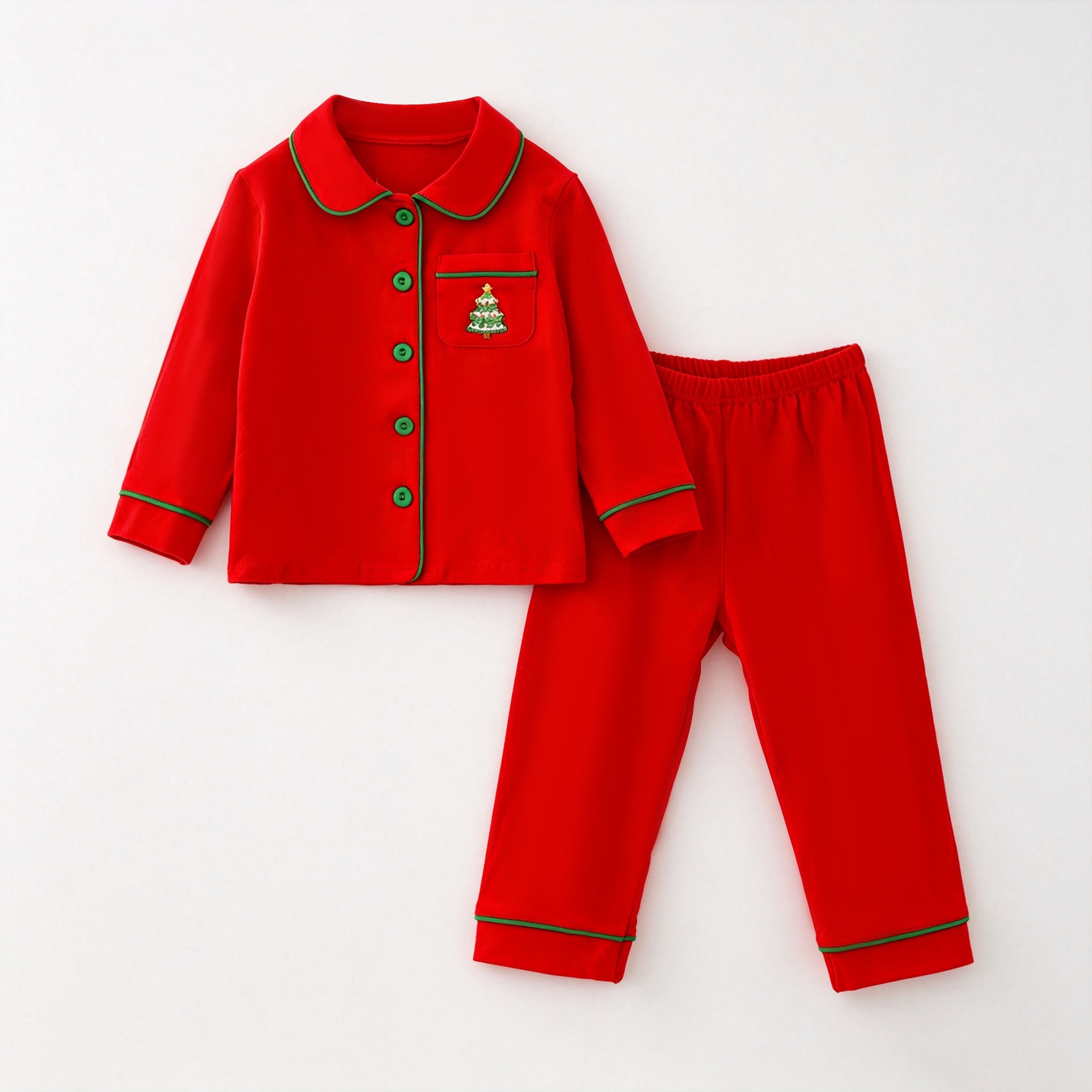 (In Stock)Girls Christmas Tree Embroidery Cotton Pajamas