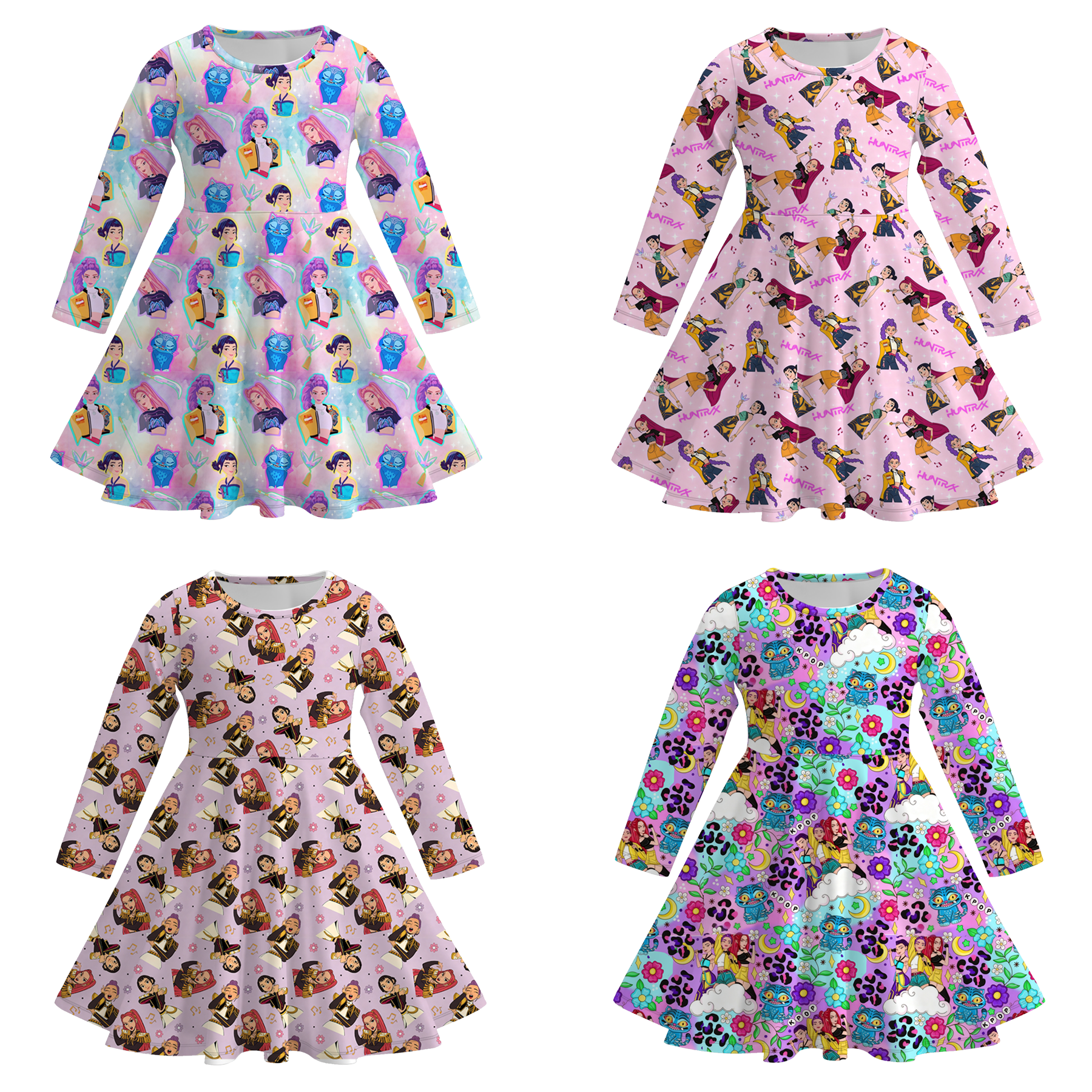 (Pre Order)Girls Movie Character Print Long Sleeves Dress