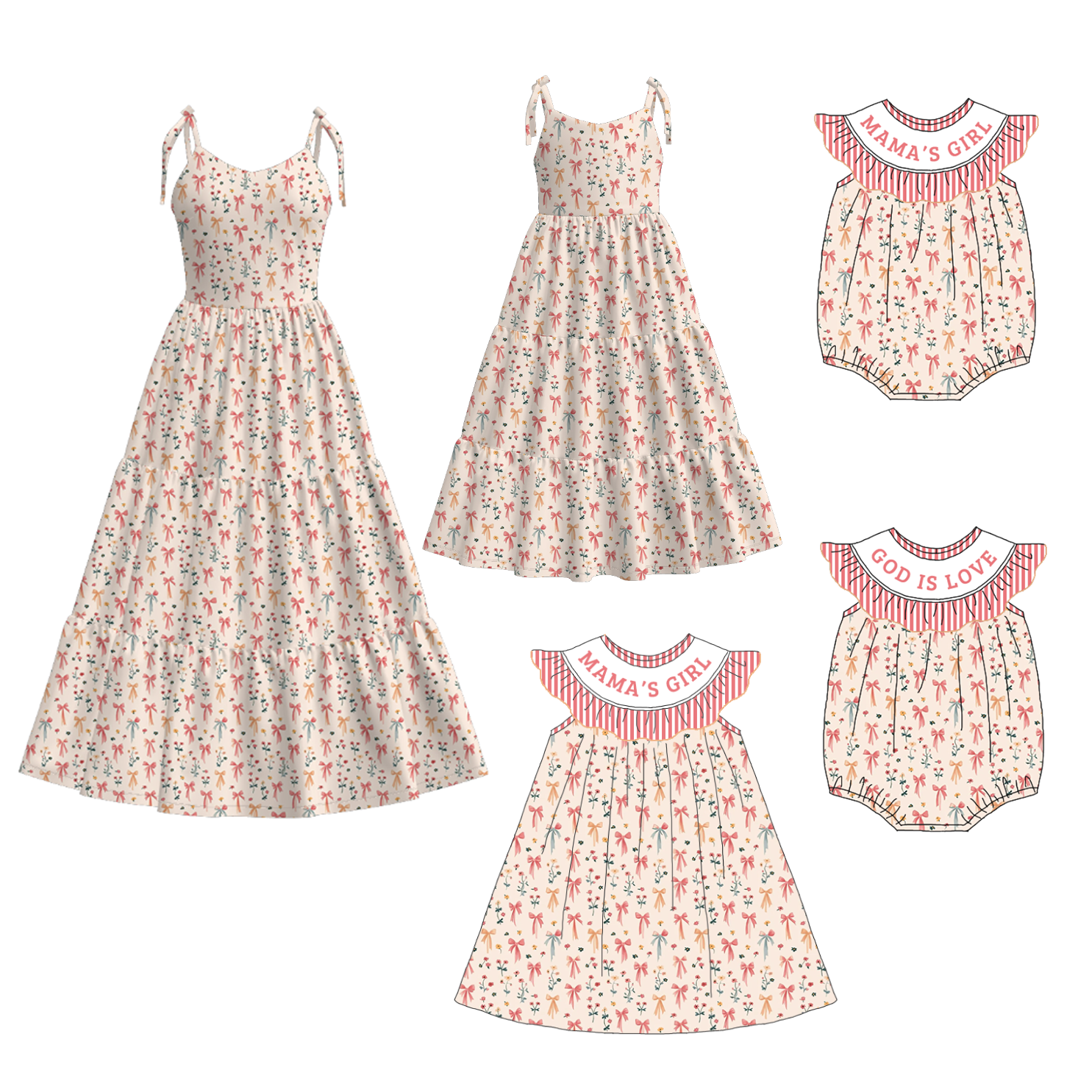 (Pre Order)Mommy and Me Spring & Summer Embroidery Smocked Dress and Romper