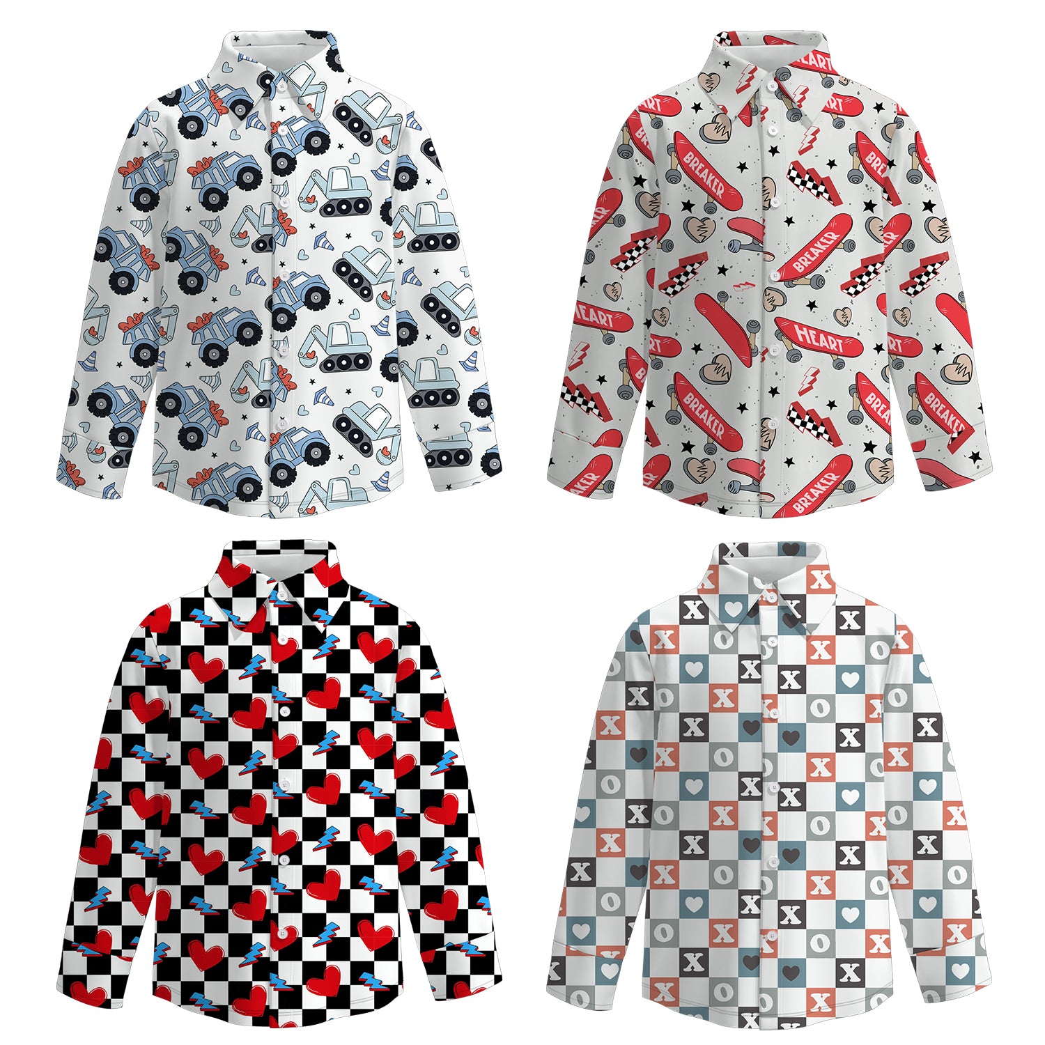 (Pre Order)Boys Valentine's Day Print Four-way Stretch Shirt