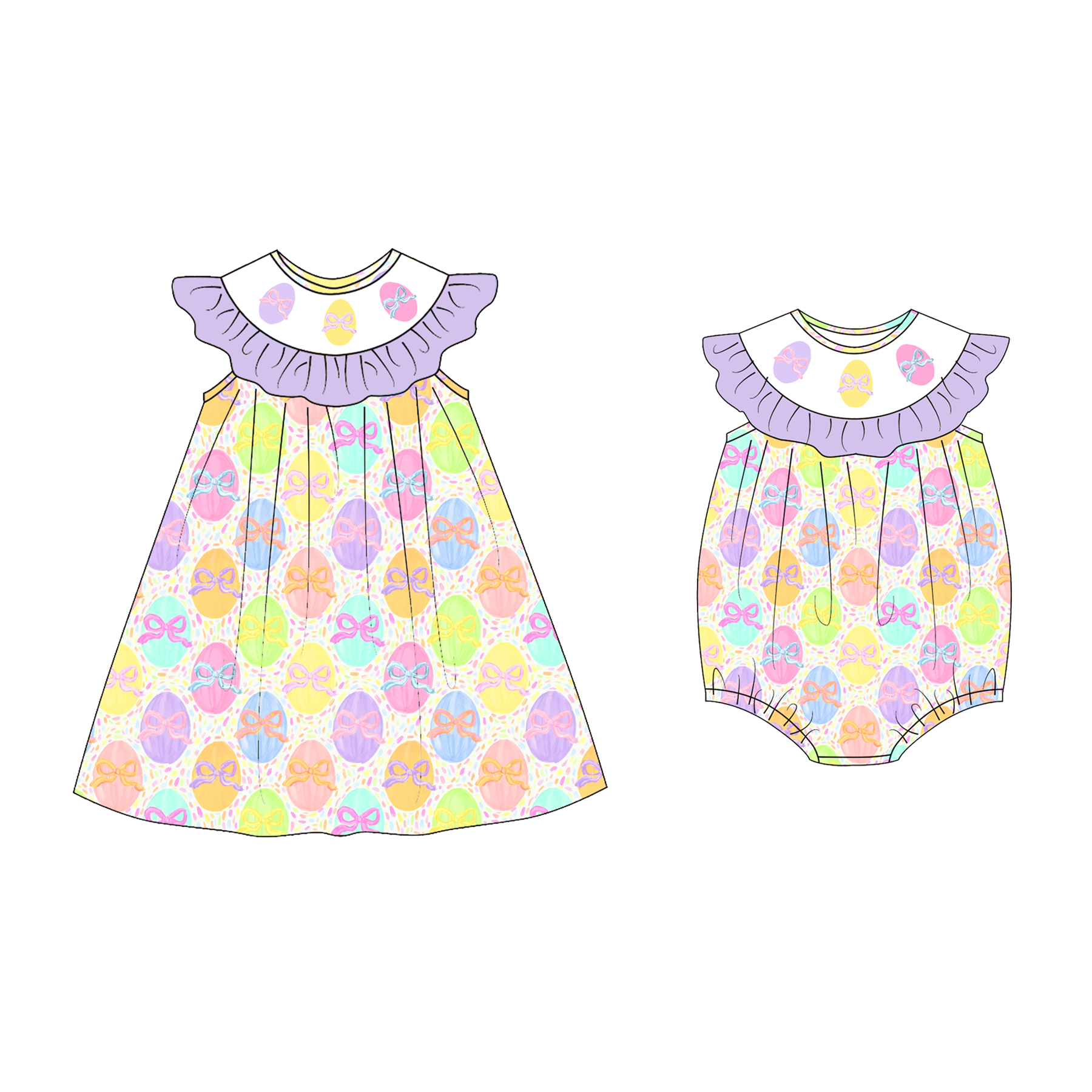 (Pre Order)Sisters Easter Egg Embroidery Smocked Dress&Romper