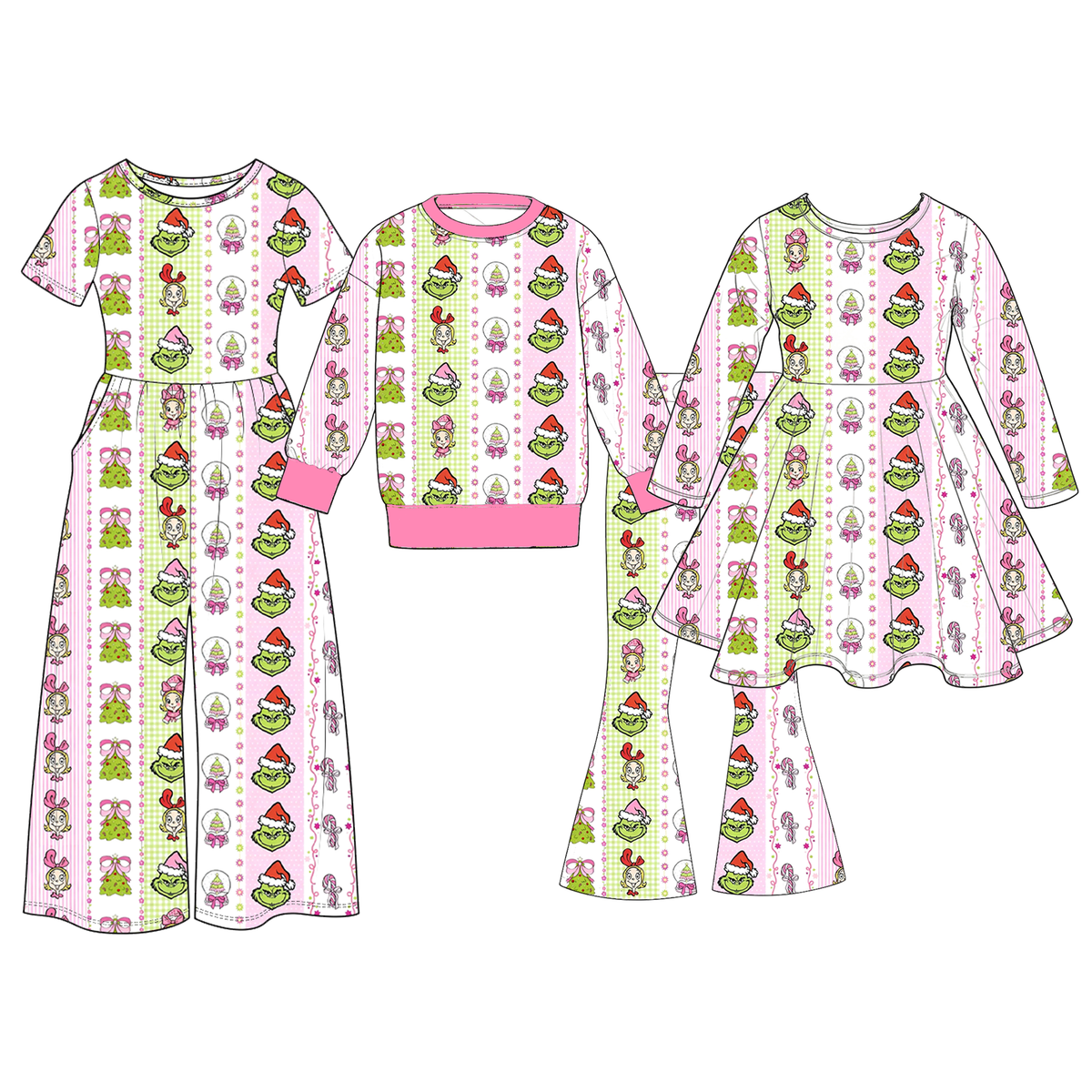 (Weekly Pre-Order)Girls Christmas Cartoon Print Dress,Set&Jumpsuit(Ends 9.27)