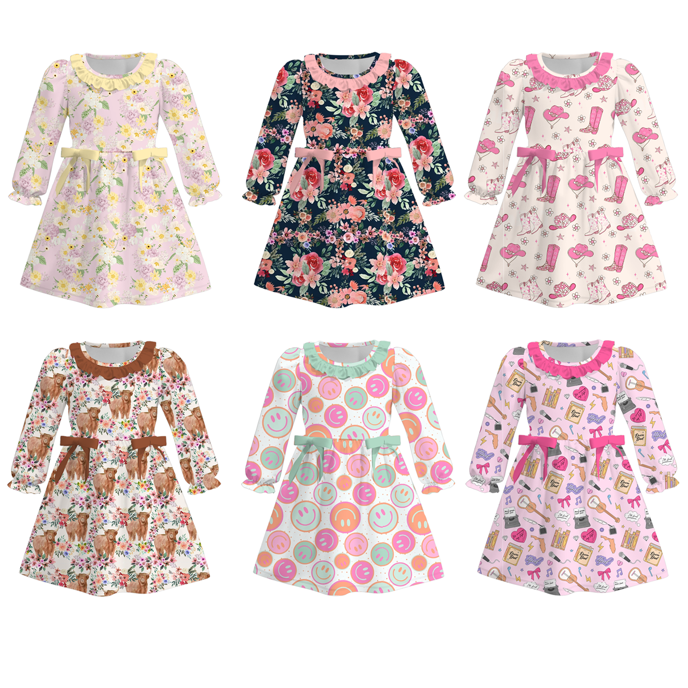 (Pre Order)Girls Cute Print Long-sleeved Dress