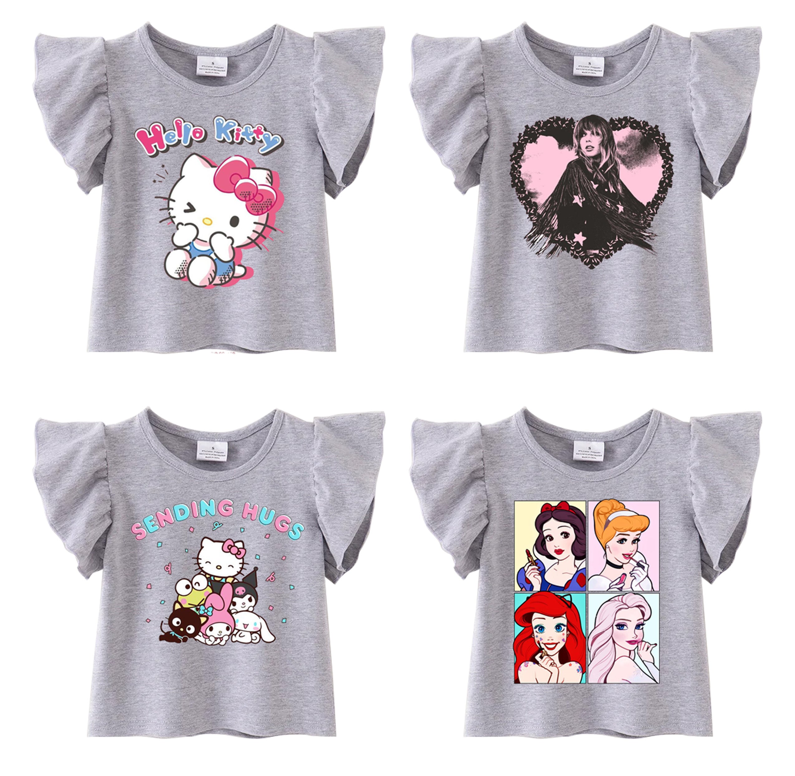 (Pre Order)TS Princess Print Grey Cotton Essential Ruffles Top