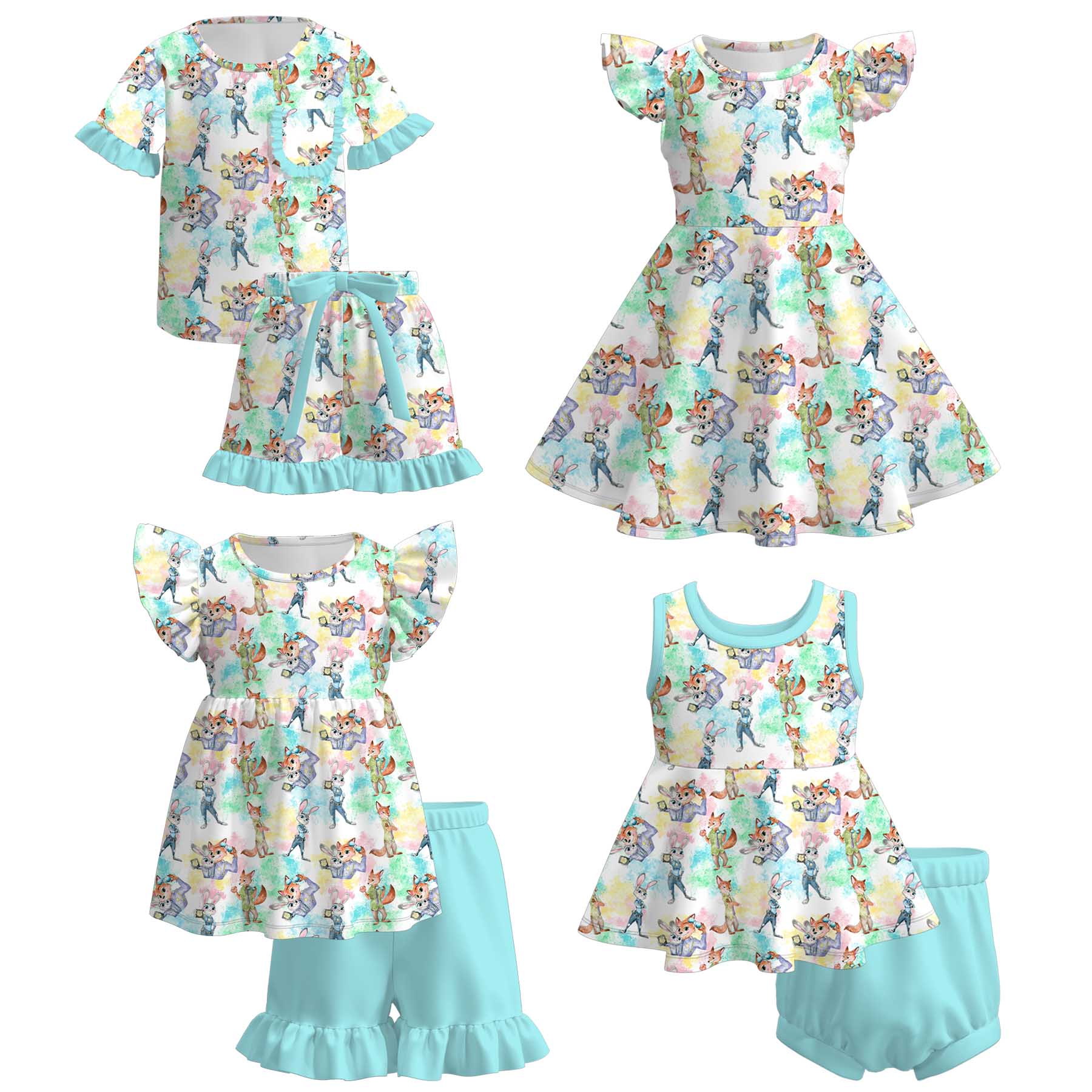 (Pre Order)Sisters Spring&Summer Cartoon Print Dress,Set&Romper