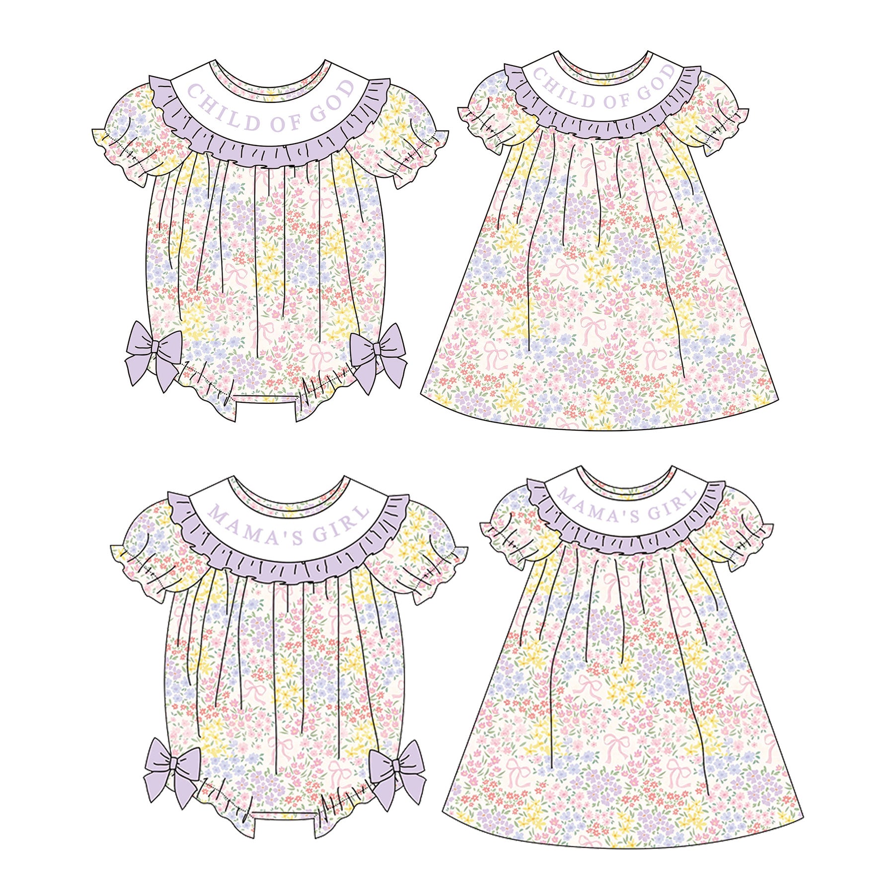 (Pre Order)Sisters Spring Floral Embroidery Smocked Dress&Romper
