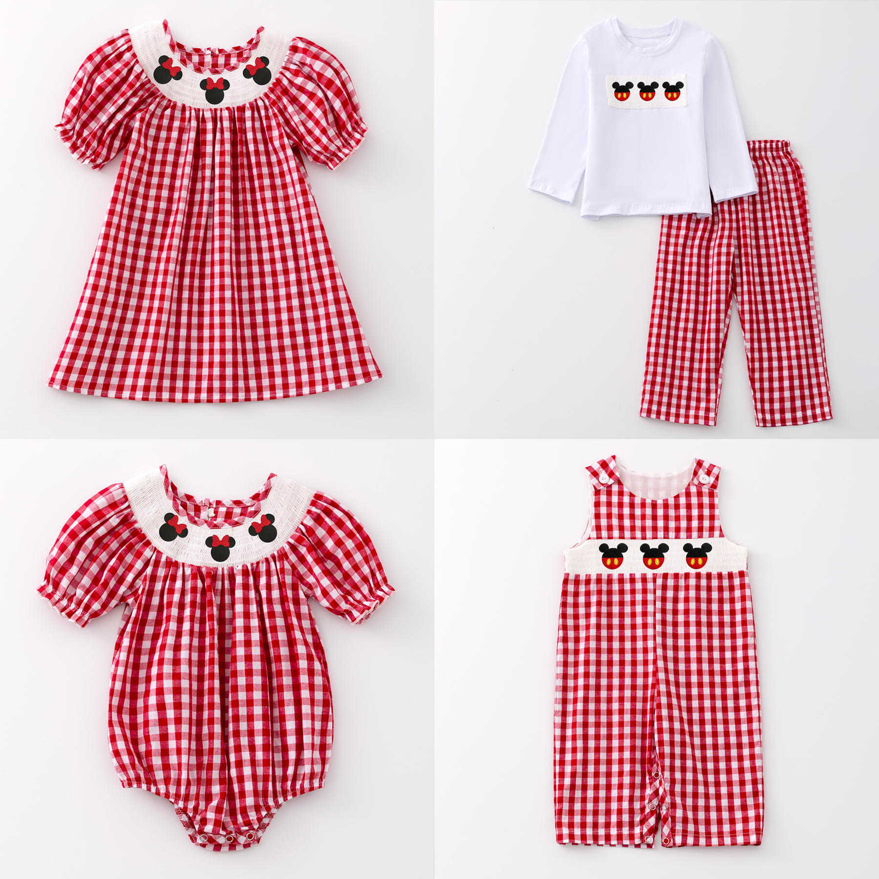 (Pre Order)Girls and Boys Cartoon Embroidery Smocked Dress Romper Outfit