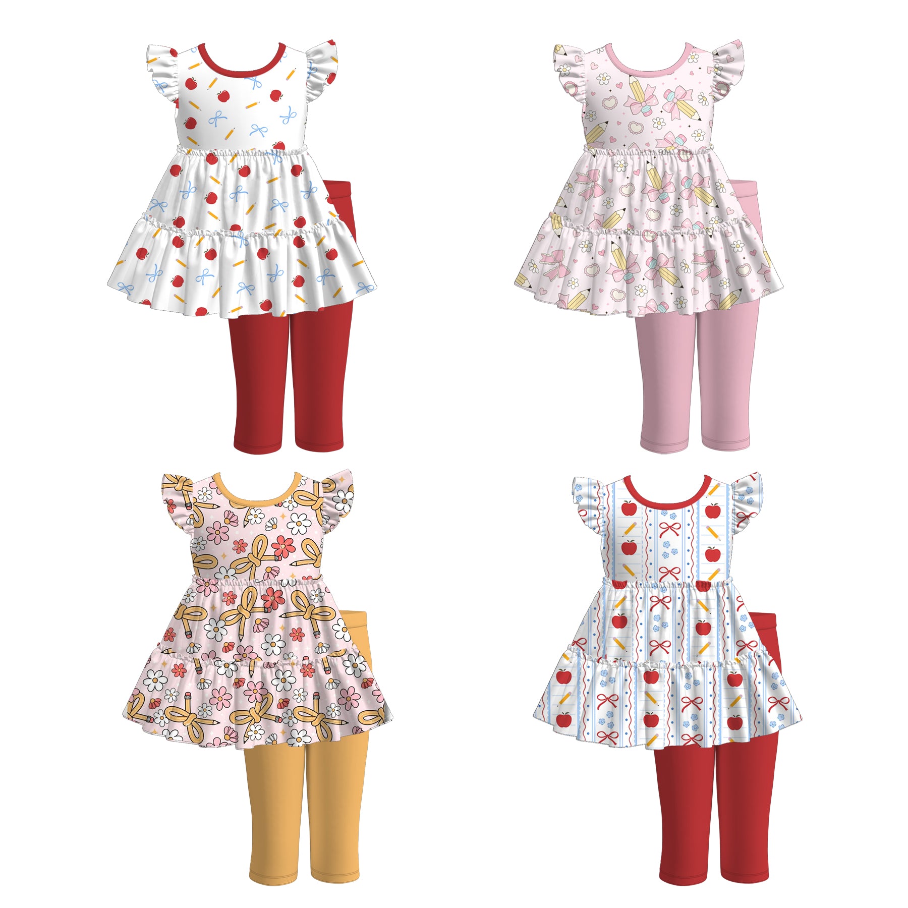 (Pre Order)Girls Summer Back To School Print Capris Set