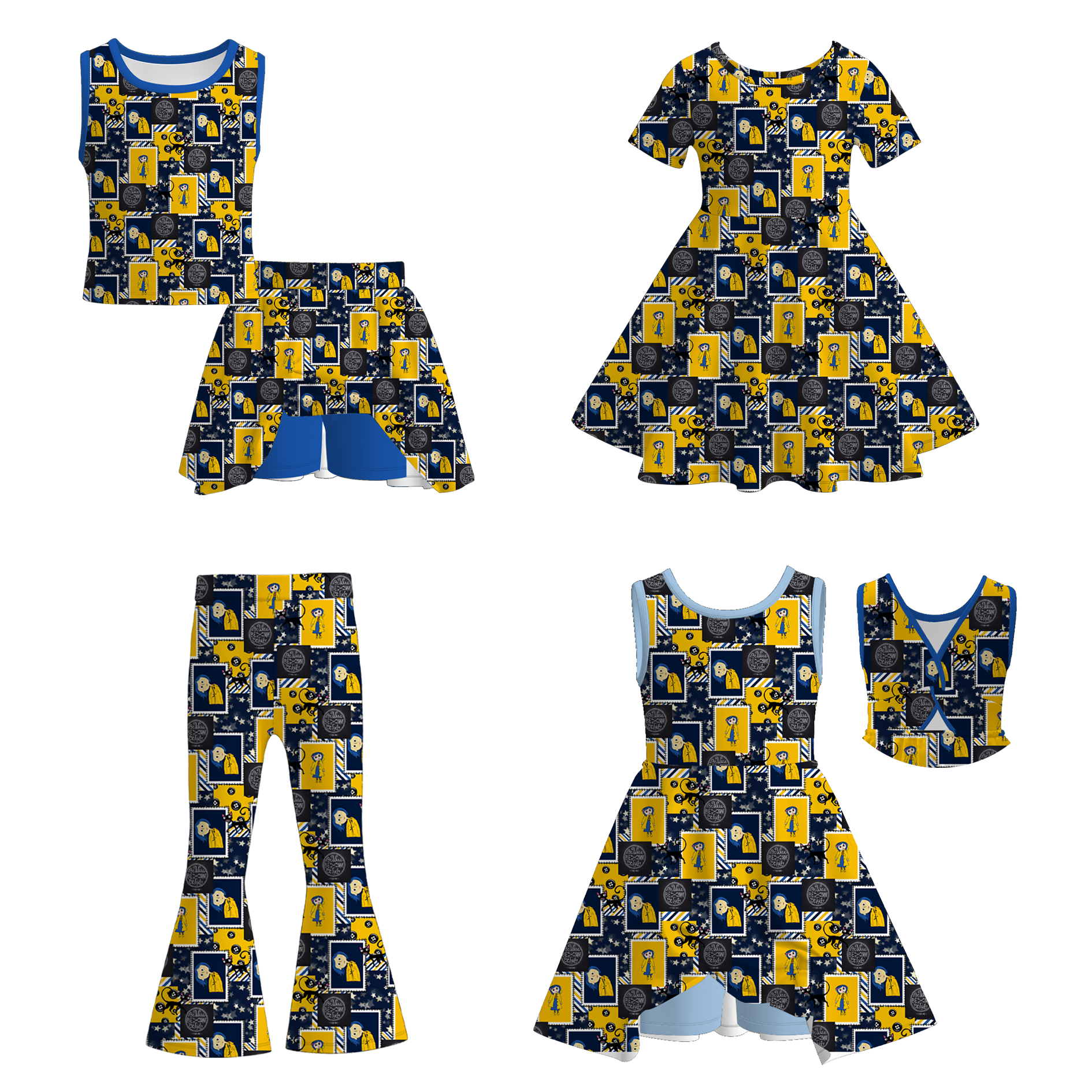 (Pre Order)Girls Spring&Summer Cartoon Character Print Dress,Set&Pants
