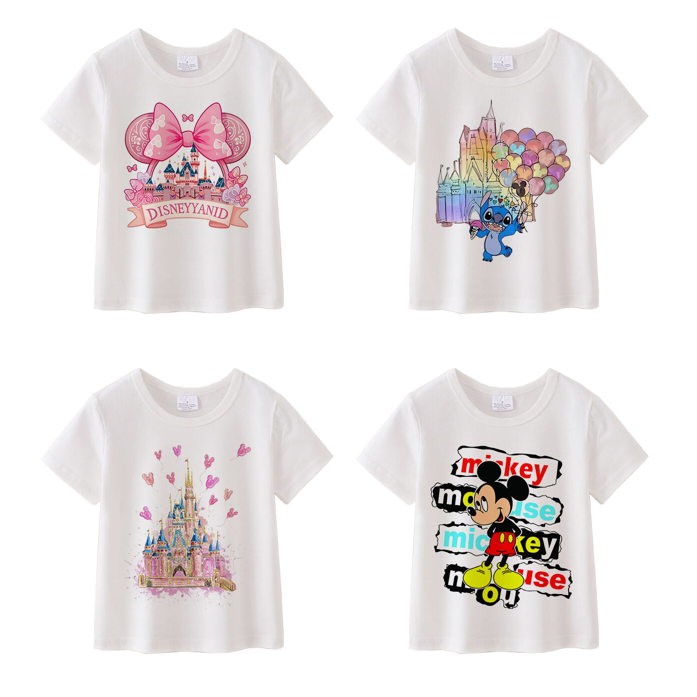 (Pre Order)Unisex Cotton Cartoon Print White T-shirt