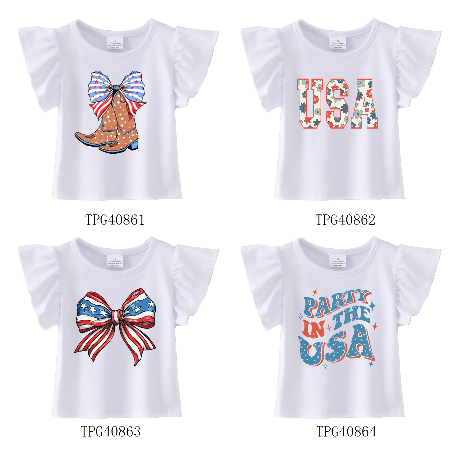 (Pre Order)Patriotic Print Cotton White Essential Top