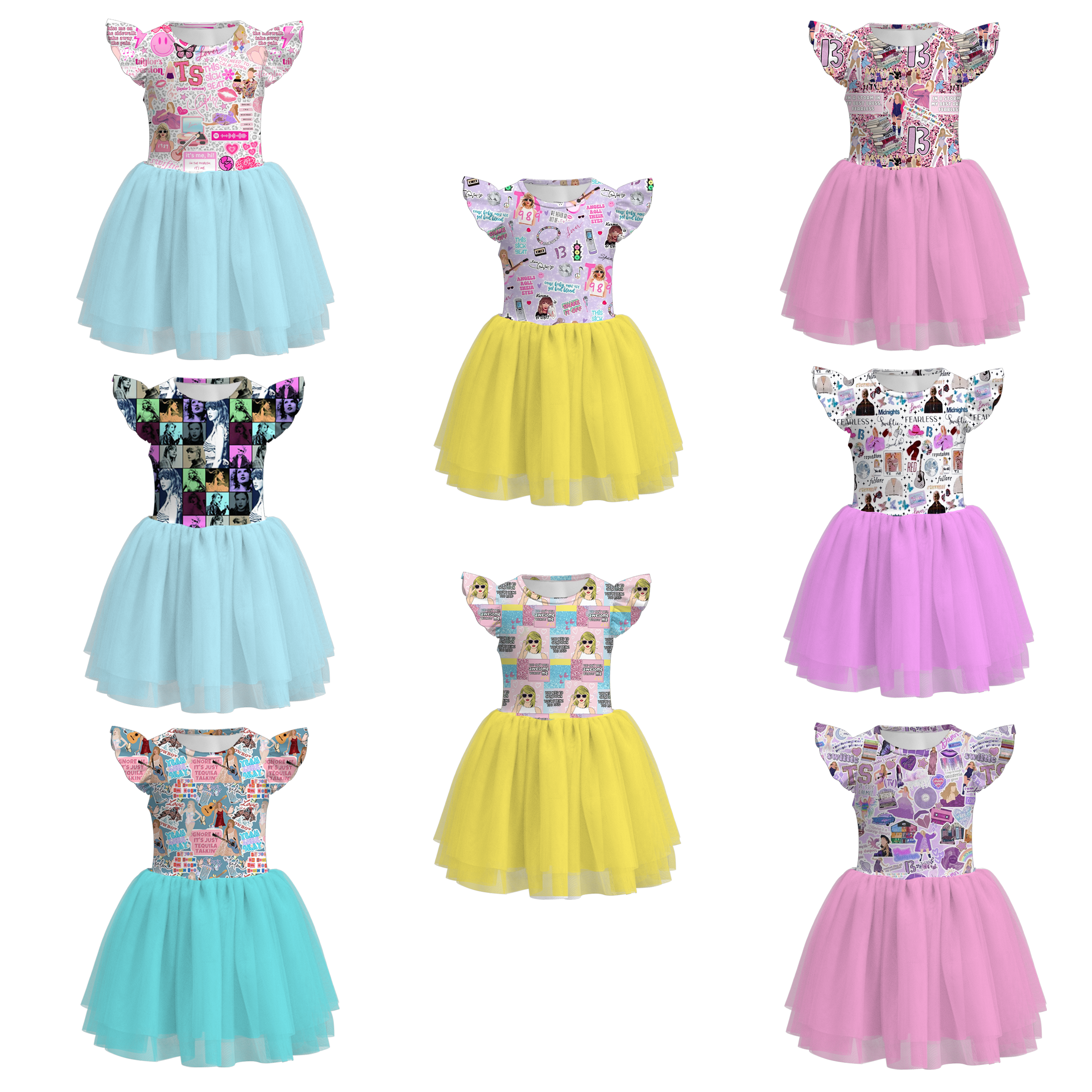 (Pre Order)Girls Summer TS Print Tutu Tulle Dress