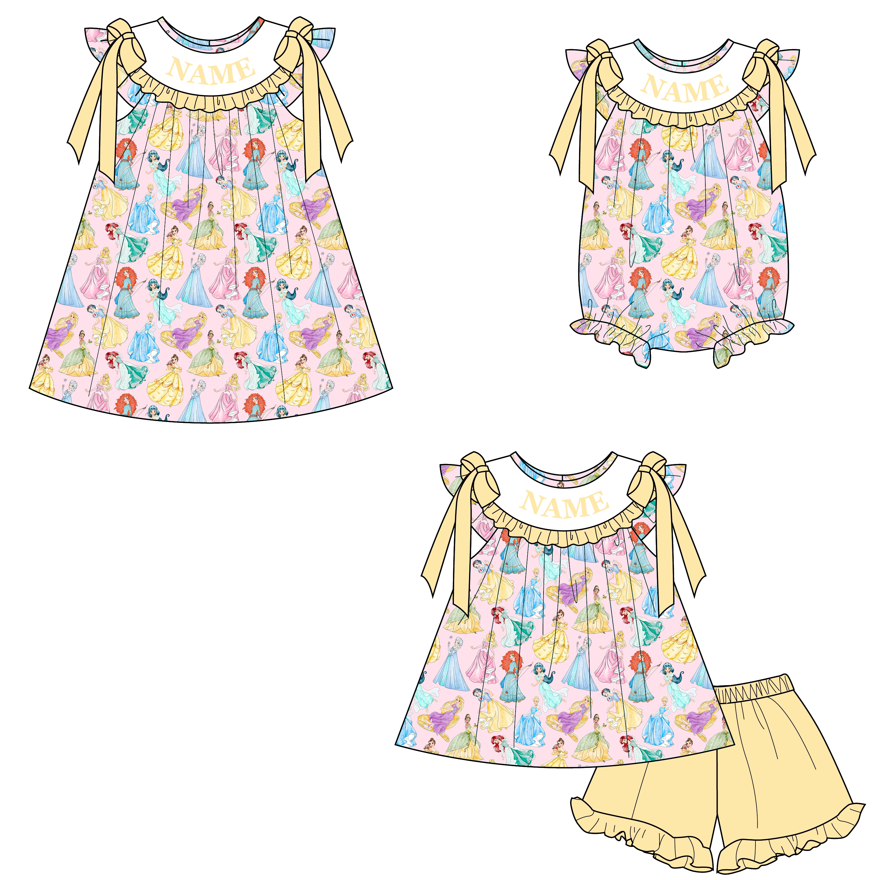 (Pre Order)Sisters Spring&Summer Princess Embroidery Smocked Dress,Set&Romper-Customized name