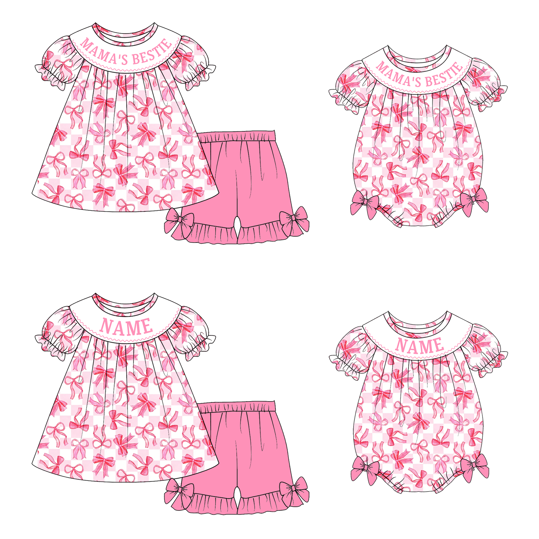 (Pre Order)Sisters Spring&Summer MAMA'S BESTIE Embroidery Smocked Shorts Set&Romper