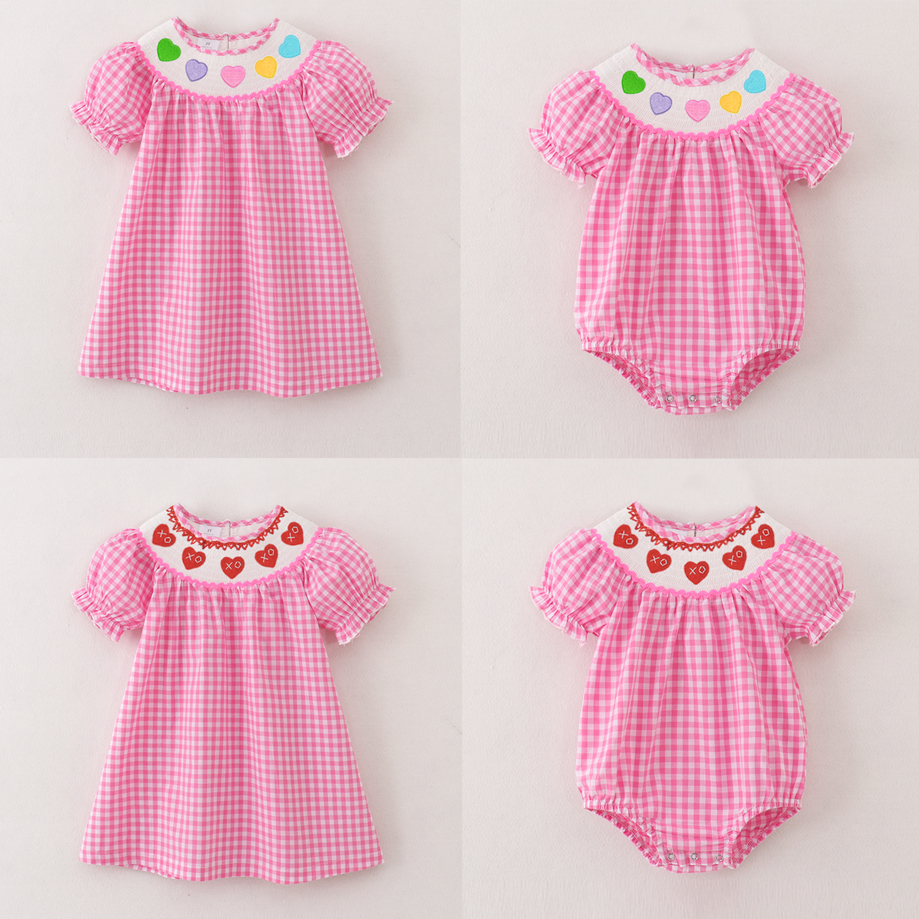 (Pre Order)Girls Valentine's Day Embroidery Smocked Dress and Romper
