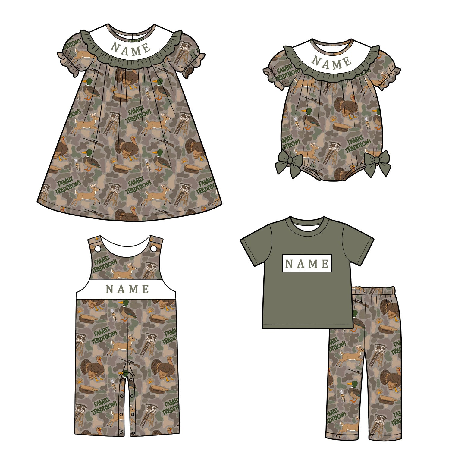 (Pre Order)Siblings Hunting Embroidery Smocked Dress,Set&Romper
