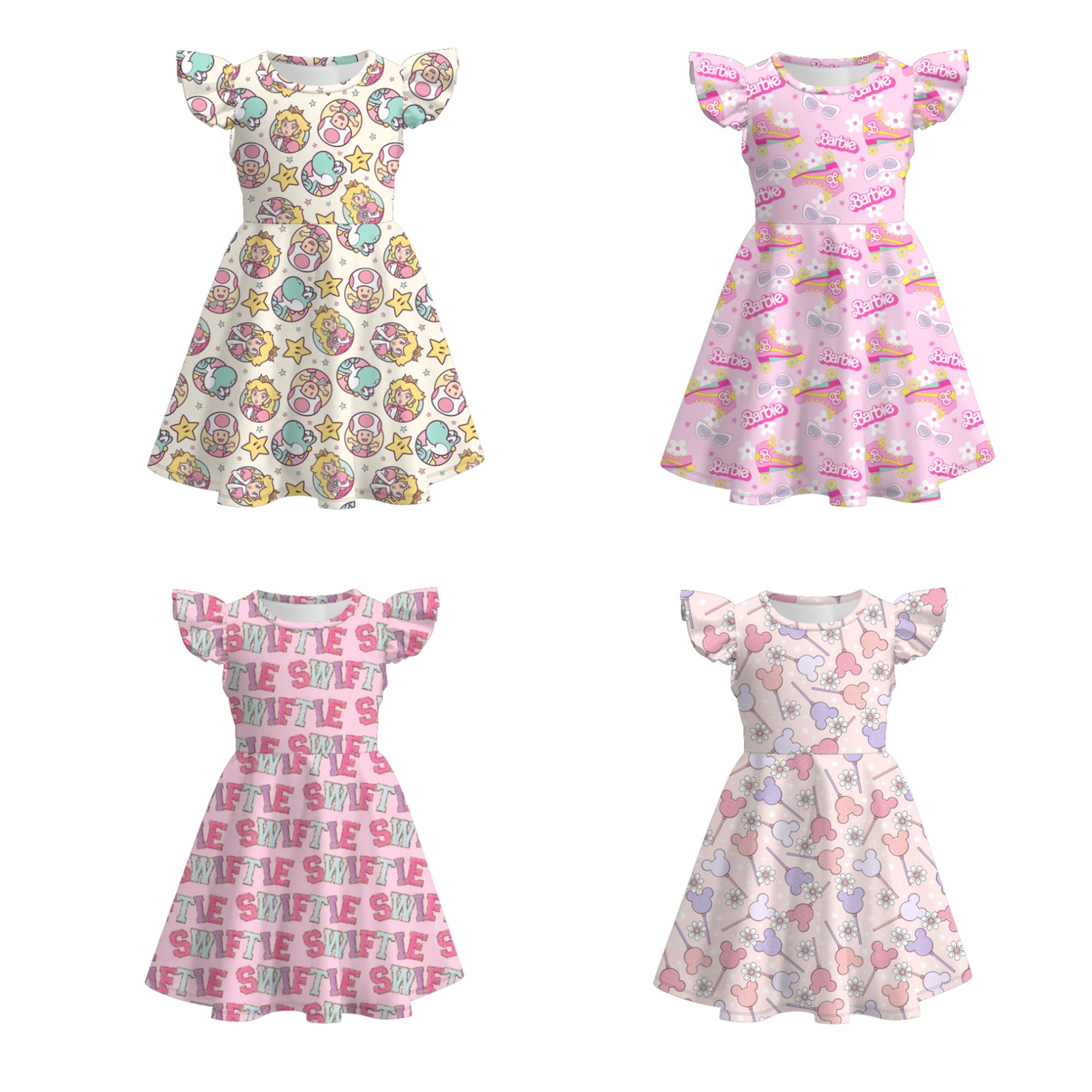 (Pre Order)Girls Character Print Flying Sleeves Dress