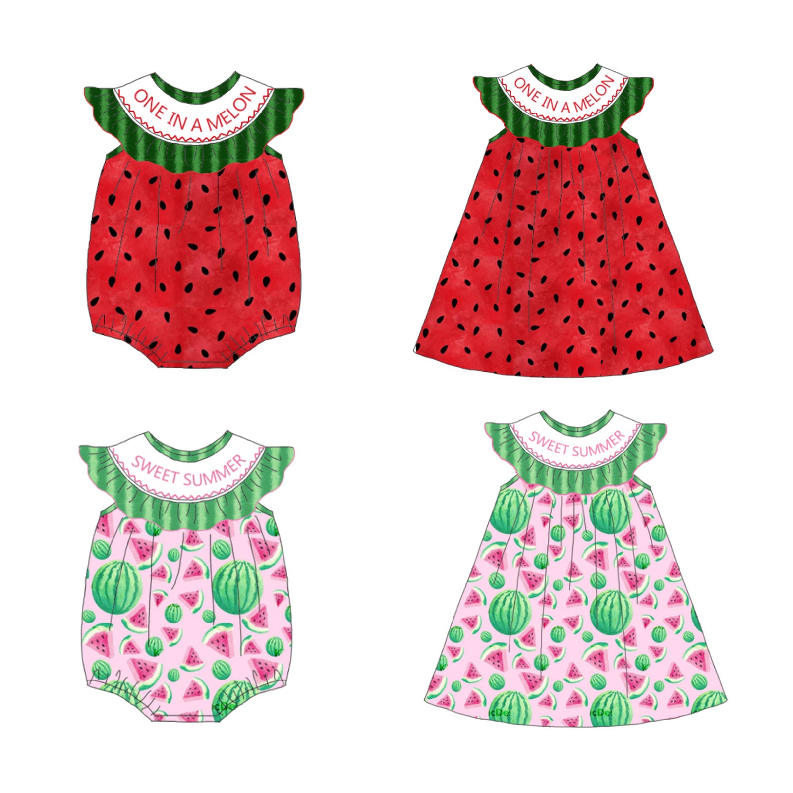 (Pre Order)Sisters Spring and Summer Watermelon Embroidery Smocked Dress&Romper