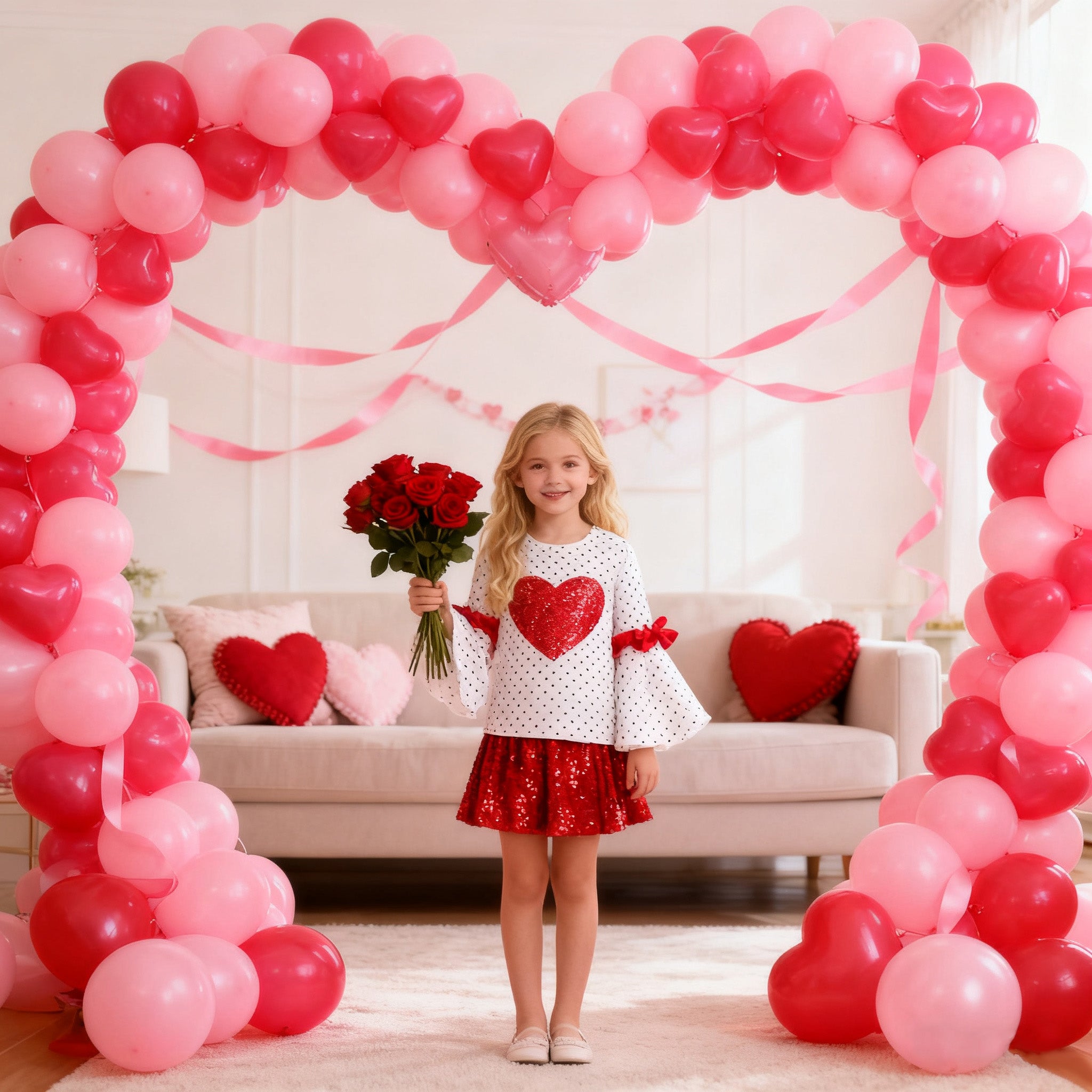 (In Stock)Girls Valentine's Day Heart Sequin Skirt Set