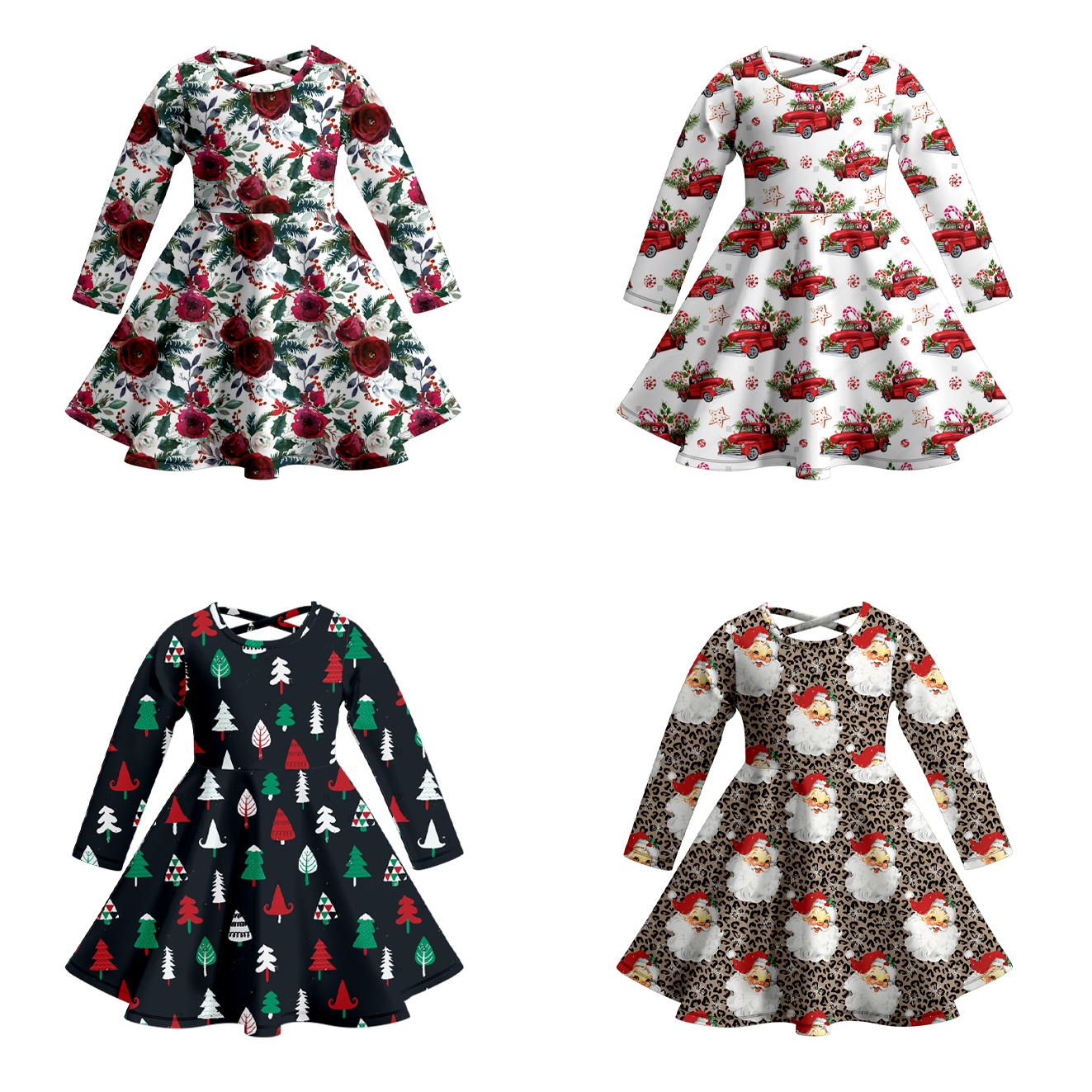(Pre Order)Girls Christmas Print Milk Silk Dress