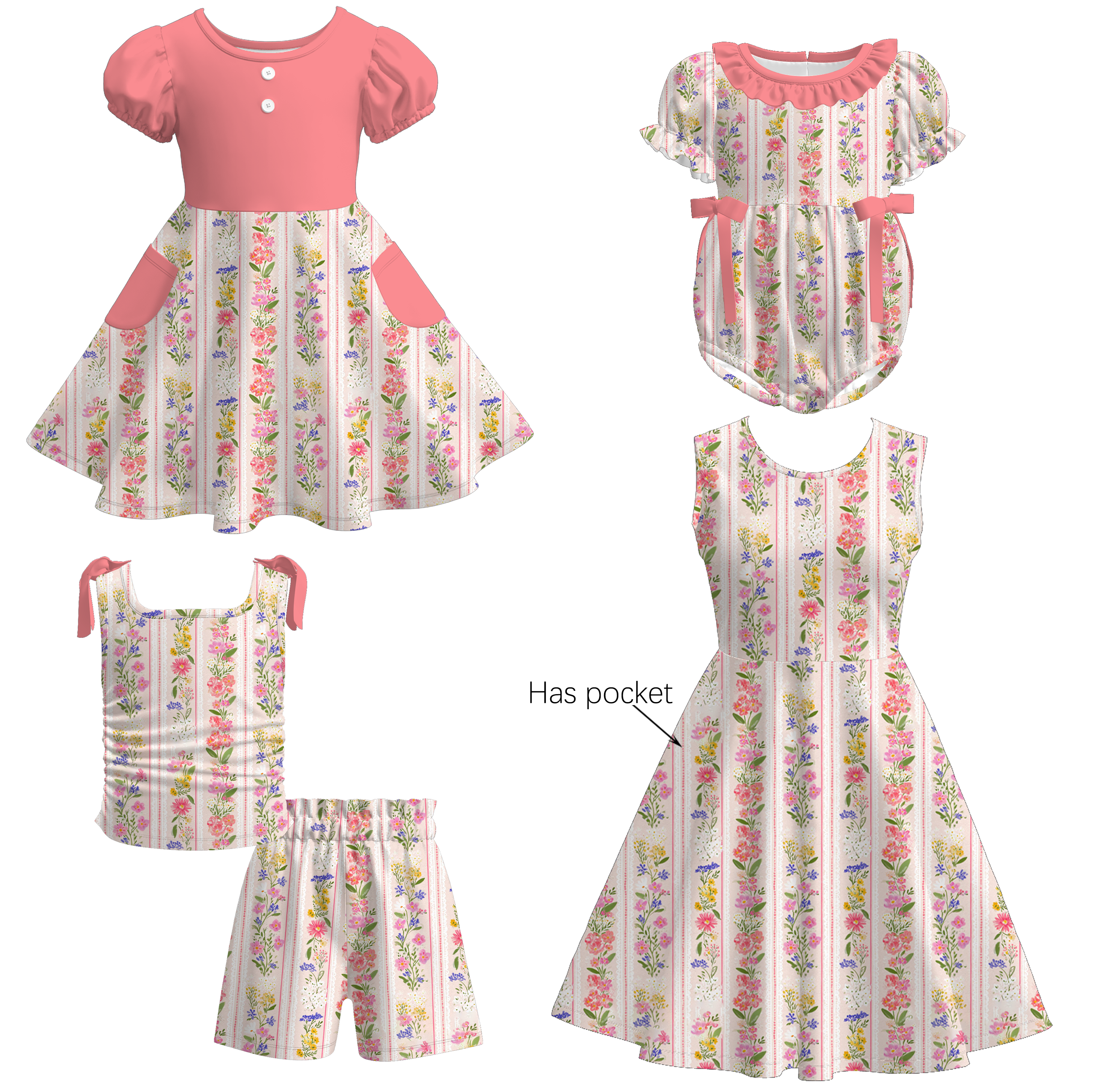 (Pre Order)Family Spring&Summer Floral Print Dress,Set&Romper