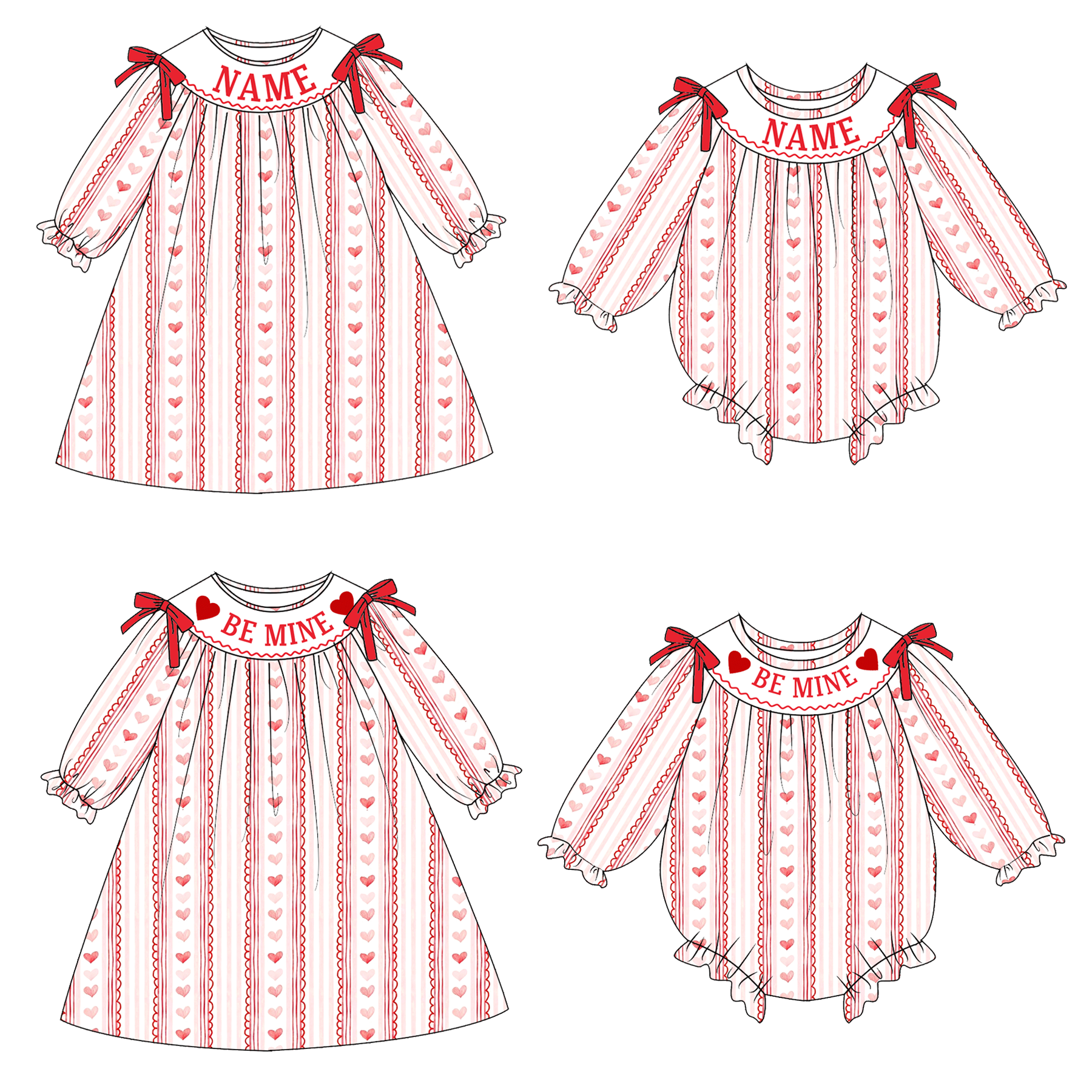 (Pre Order)Sisters Valentine's Day Embroidery Smocked Dress&Romper