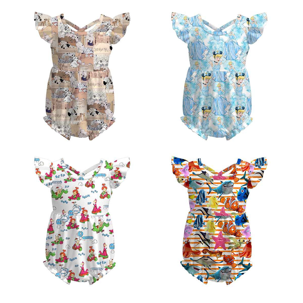 (Pre Order)Baby Girls Summer Cartoon Print Romper