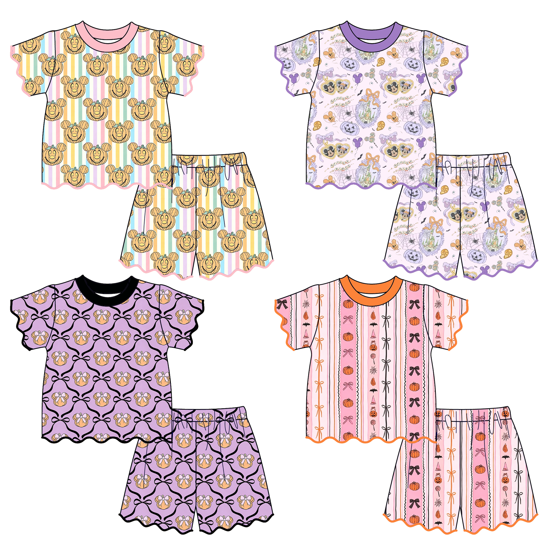 (Pre Order)Girls Halloween Scallop Shorts Set