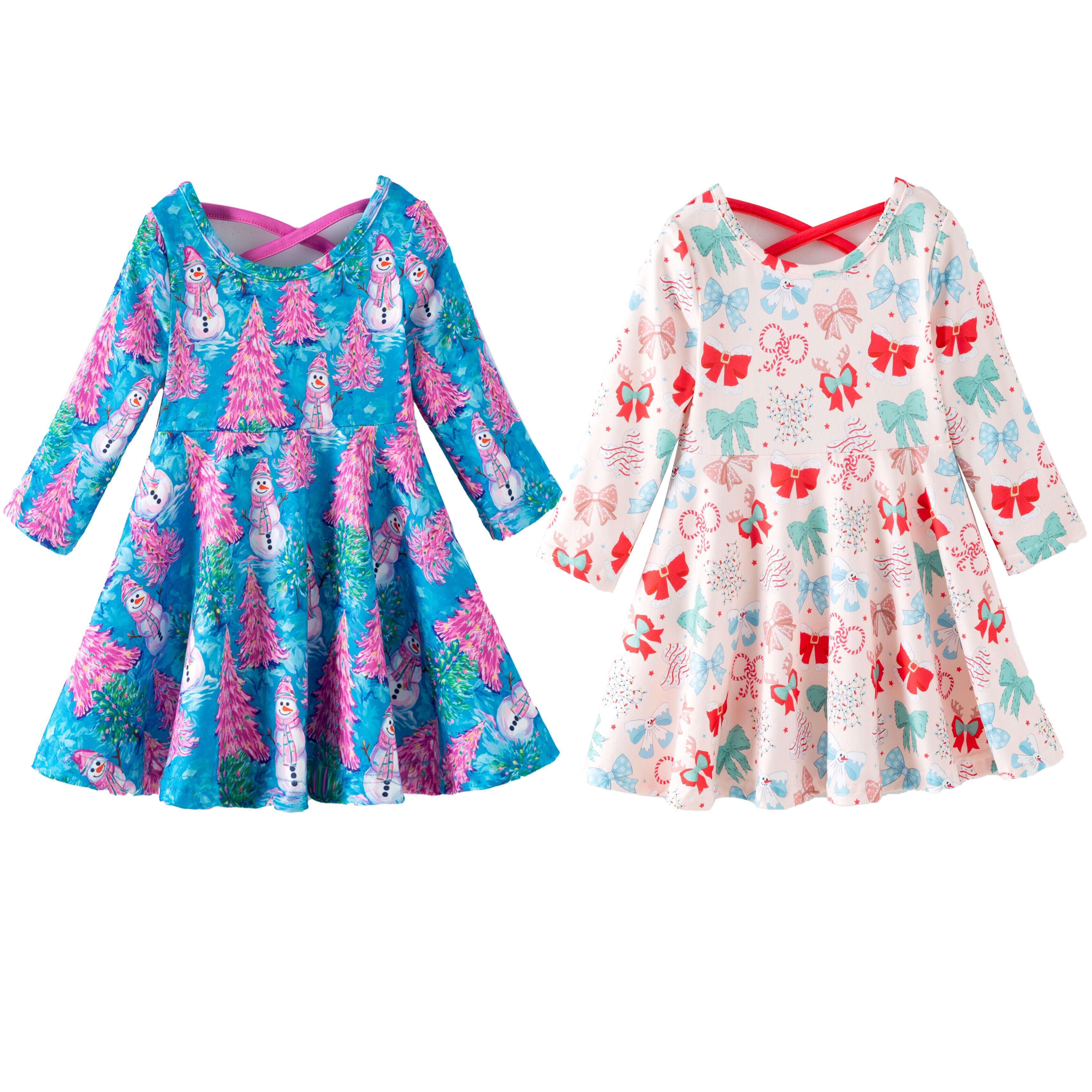 (Pre Order,Prepack Zone)Girls Christmas Print Dress(Mix Size)