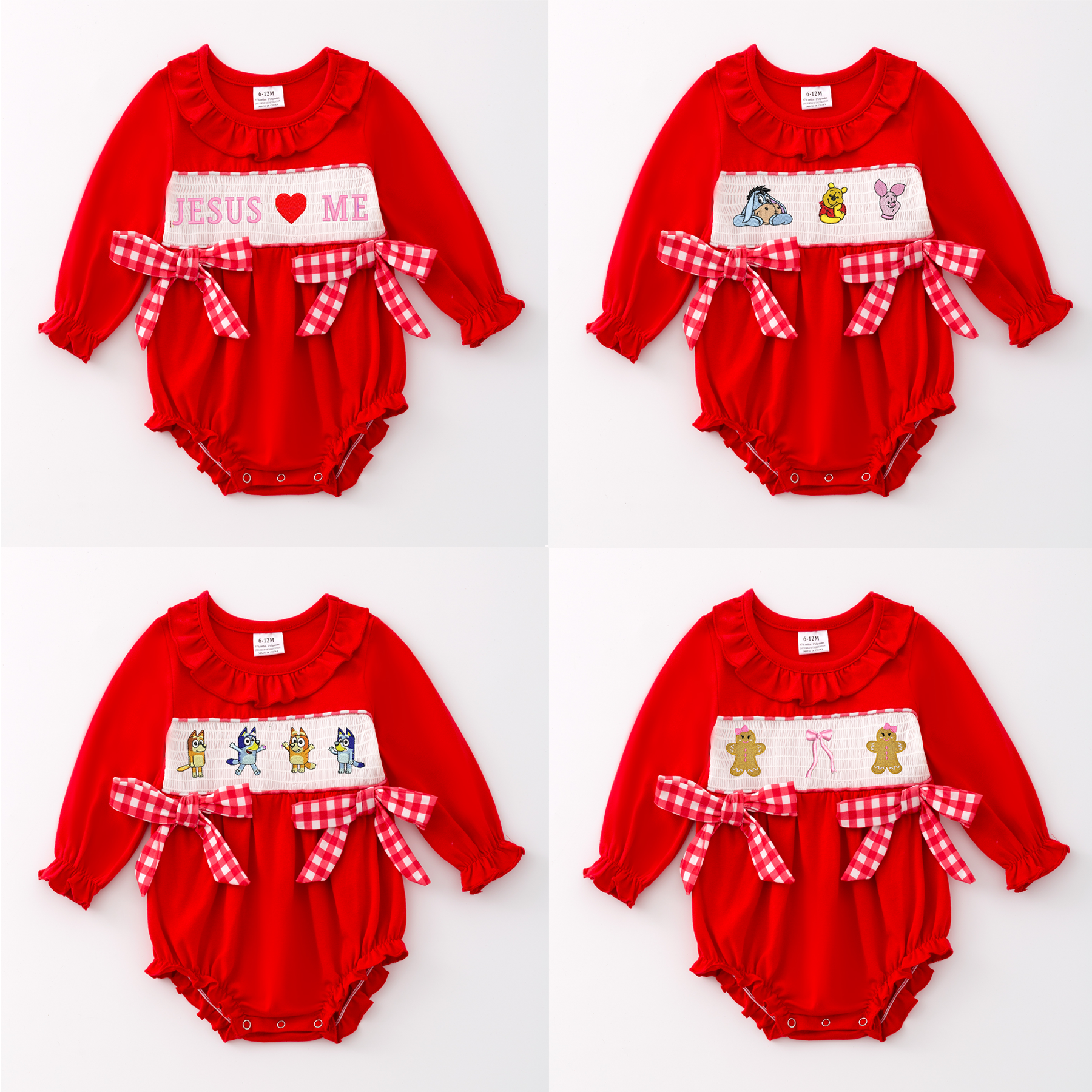 (Pre Order)Baby Girls Christmas Embroidery Smocked Romper
