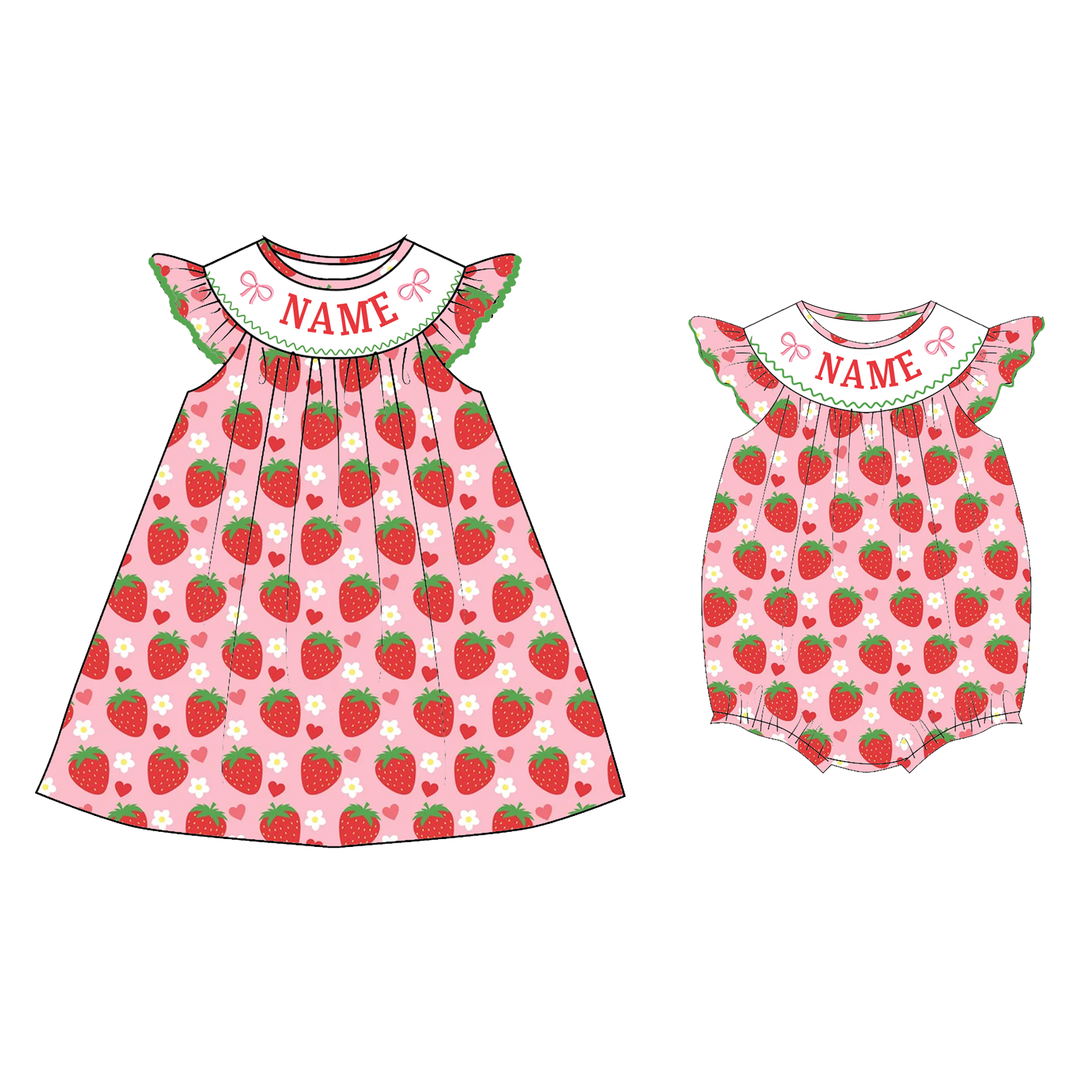(Pre Order)Sisters Spring&Summer Strawberry Embroidery Smocked Dress&Romper