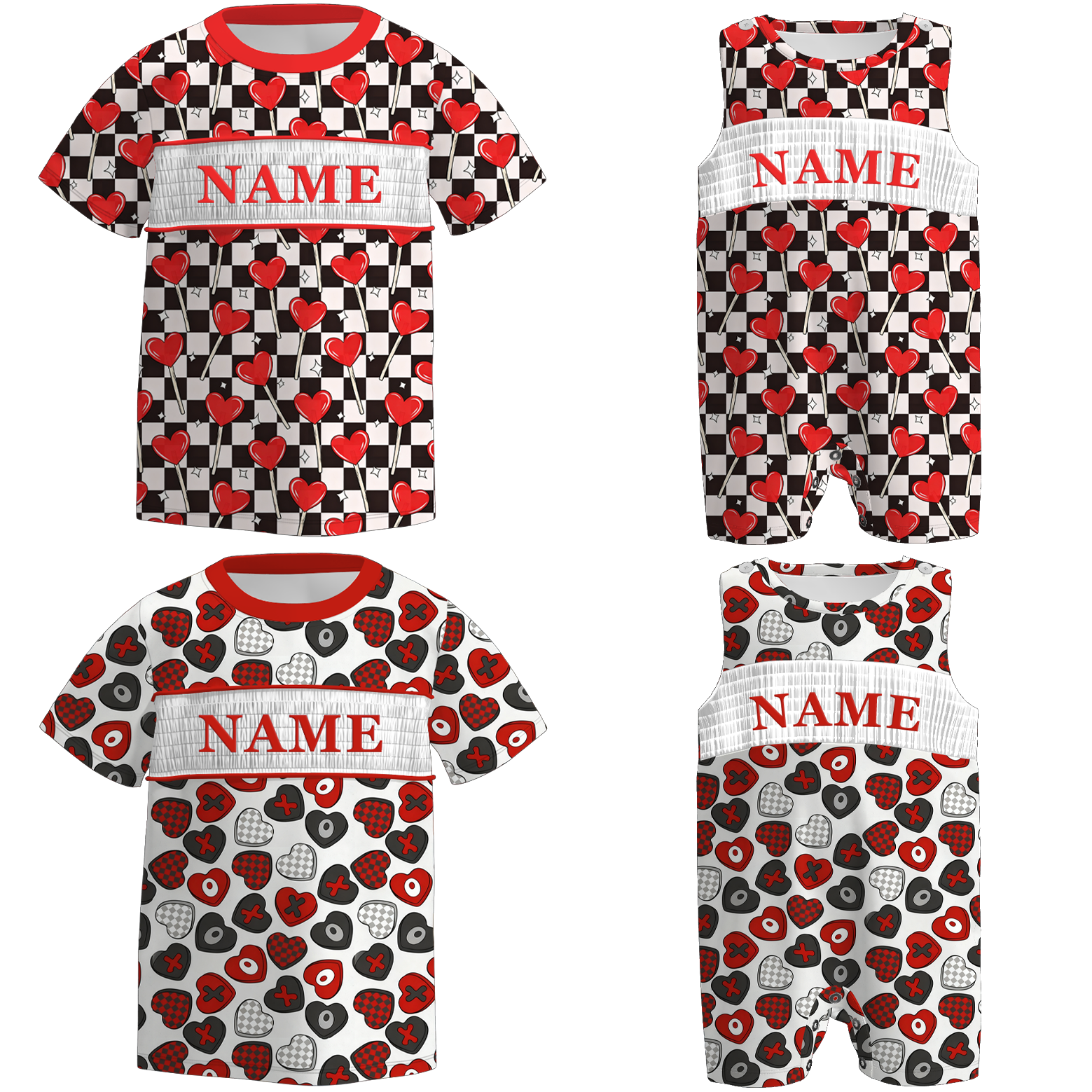 (Pre Order)Brothers Valentine's Day Embroidery Smocked Top&Romper