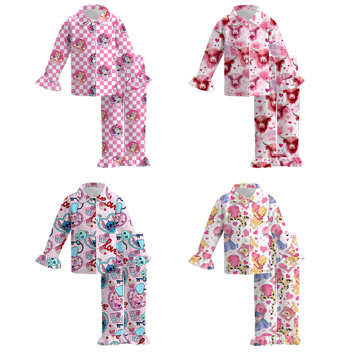 (Pre Order)Girls Valentine's Day Cartoon Print Pajamas