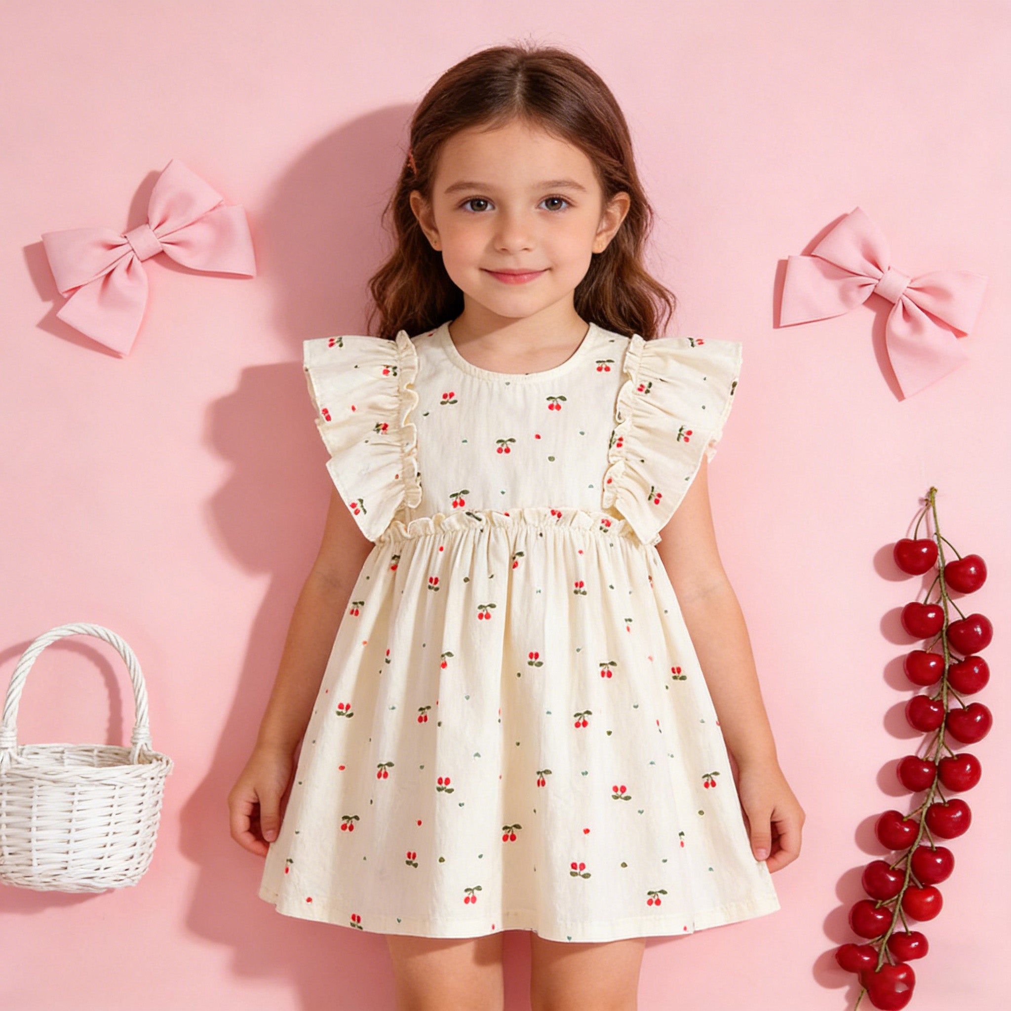 (In Production)Sisters Spring&Summer Cherry Print Dress,Romper